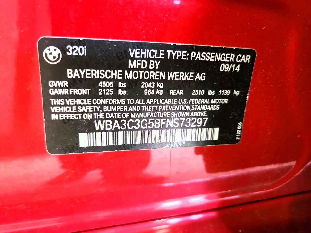 2015 Bmw 320 I Xdrive Red vin: WBA3C3G58FNS73297