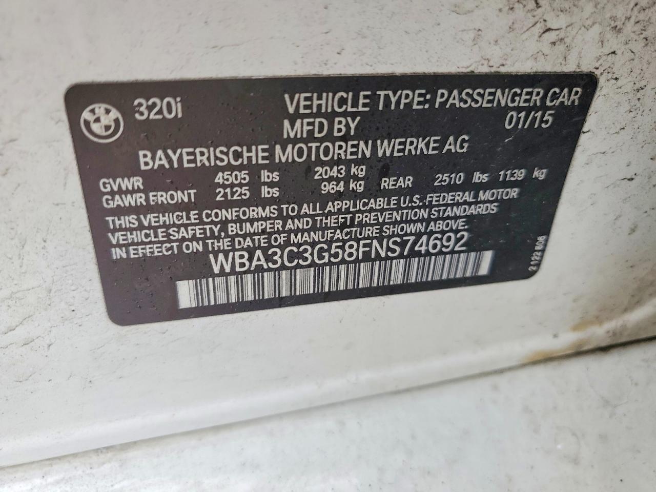 2015 Bmw 320 I Xdrive Белый vin: WBA3C3G58FNS74692