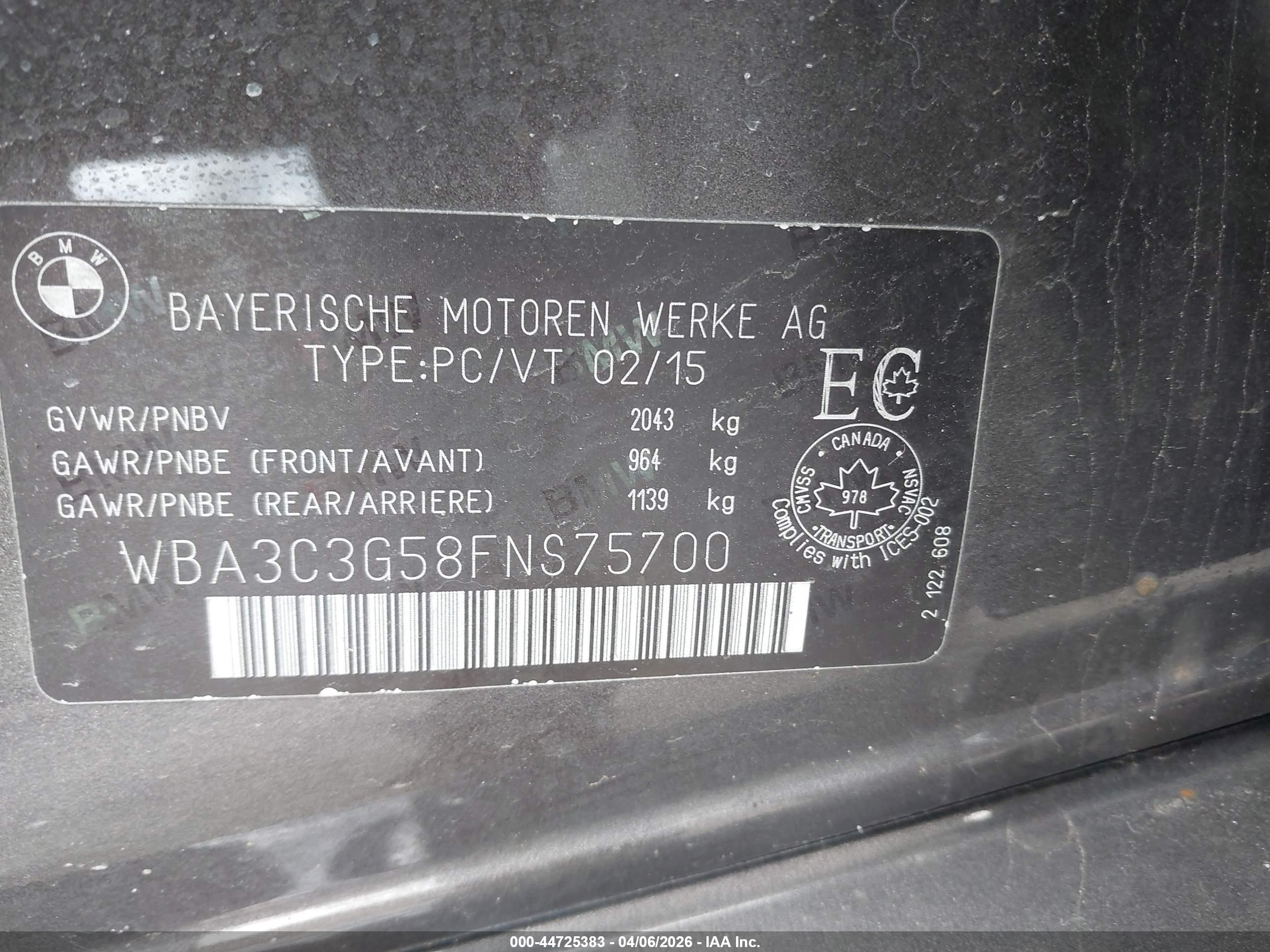 2015 Bmw 320i Xdrive Gray vin: WBA3C3G58FNS75700