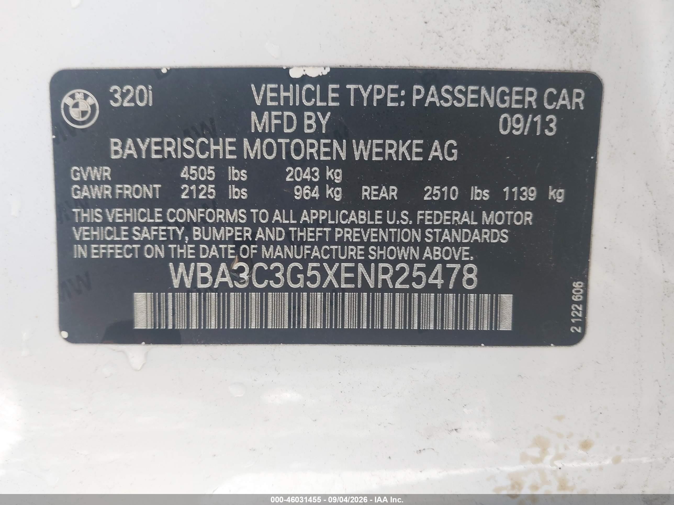 2014 Bmw 320i Xdrive Белый vin: WBA3C3G5XENR25478
