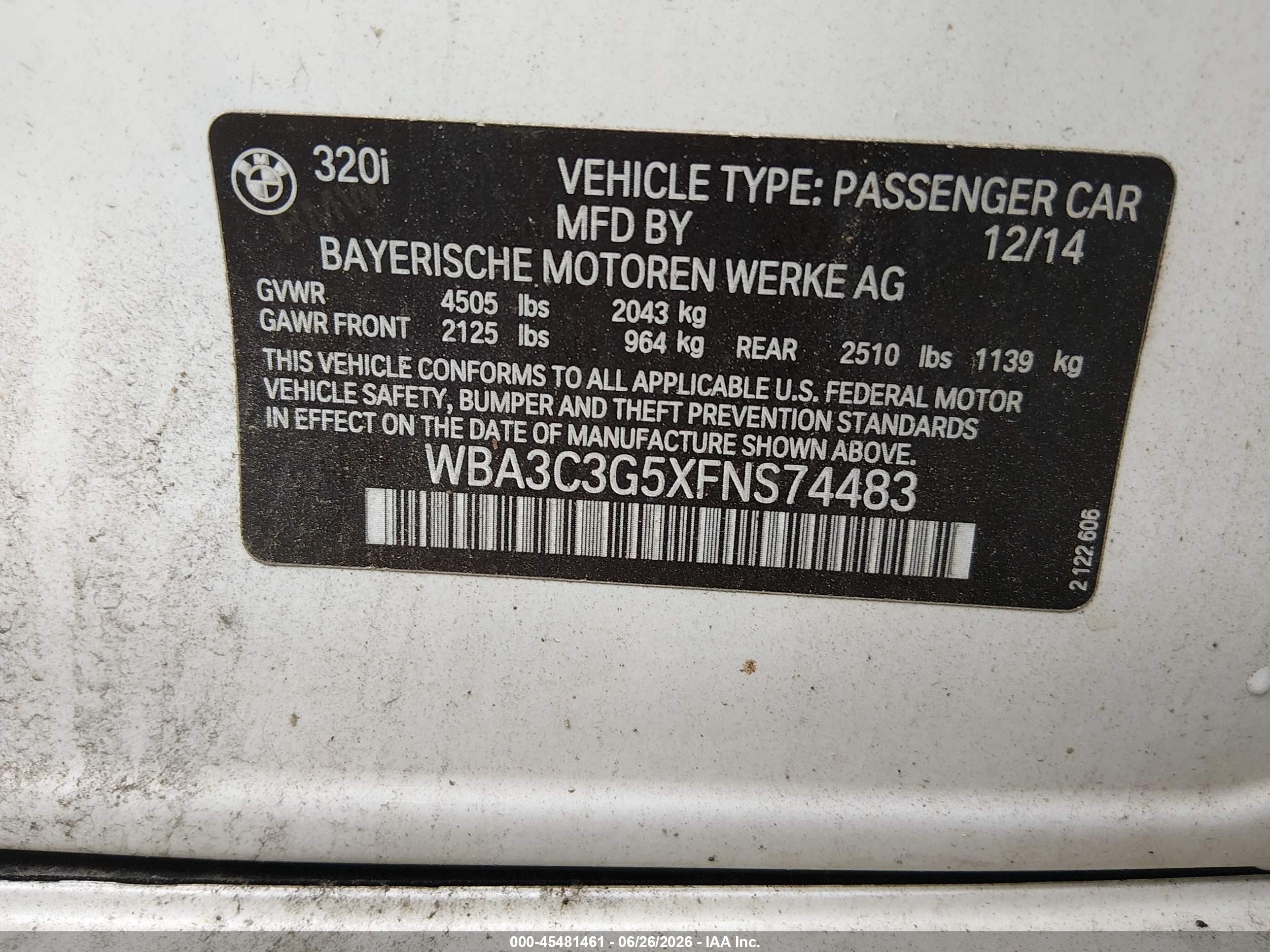 2015 Bmw 320i Xdrive White vin: WBA3C3G5XFNS74483