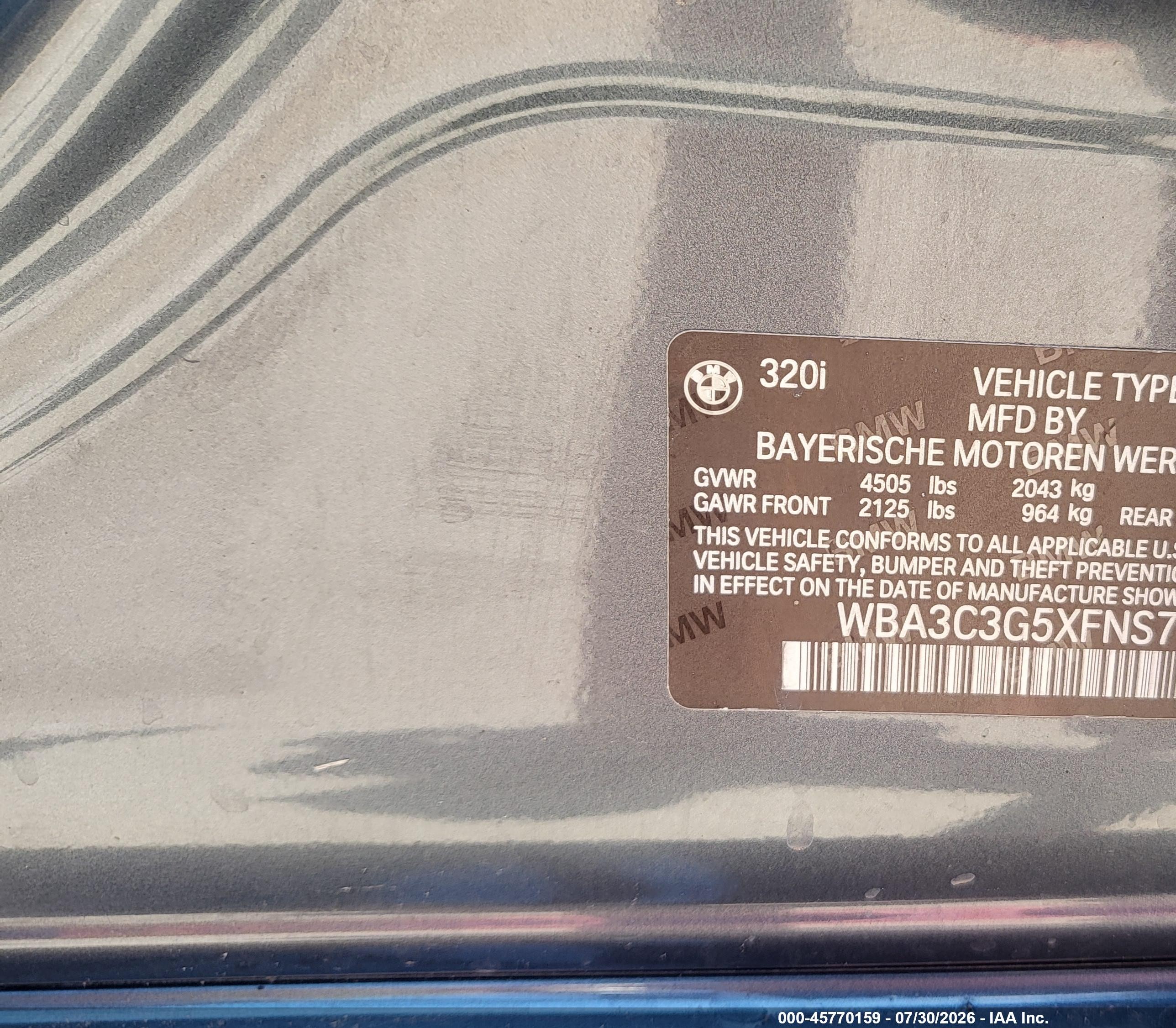 2015 Bmw 320i Xdrive Gray vin: WBA3C3G5XFNS75018