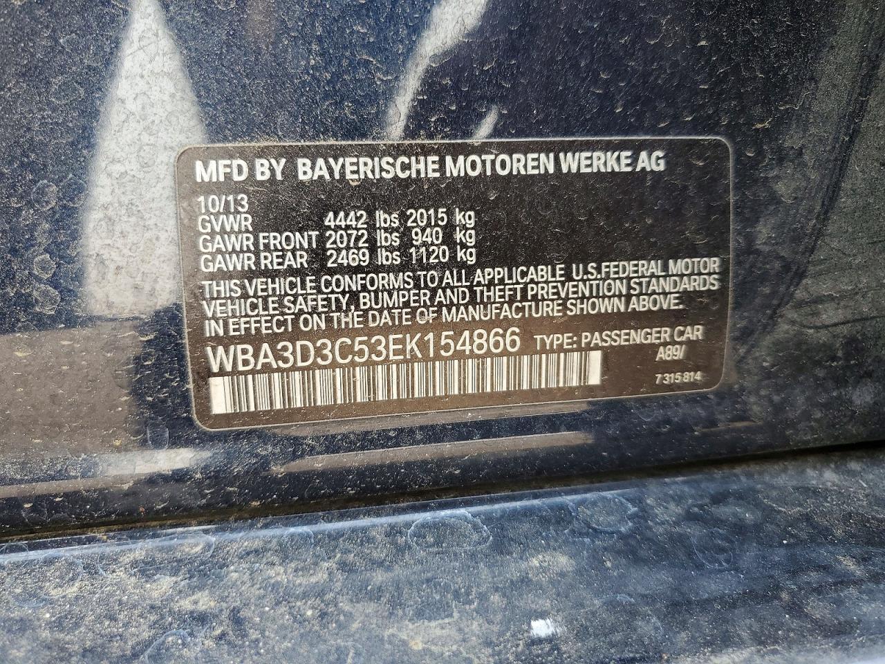 2014 Bmw 328 D Blue vin: WBA3D3C53EK154866