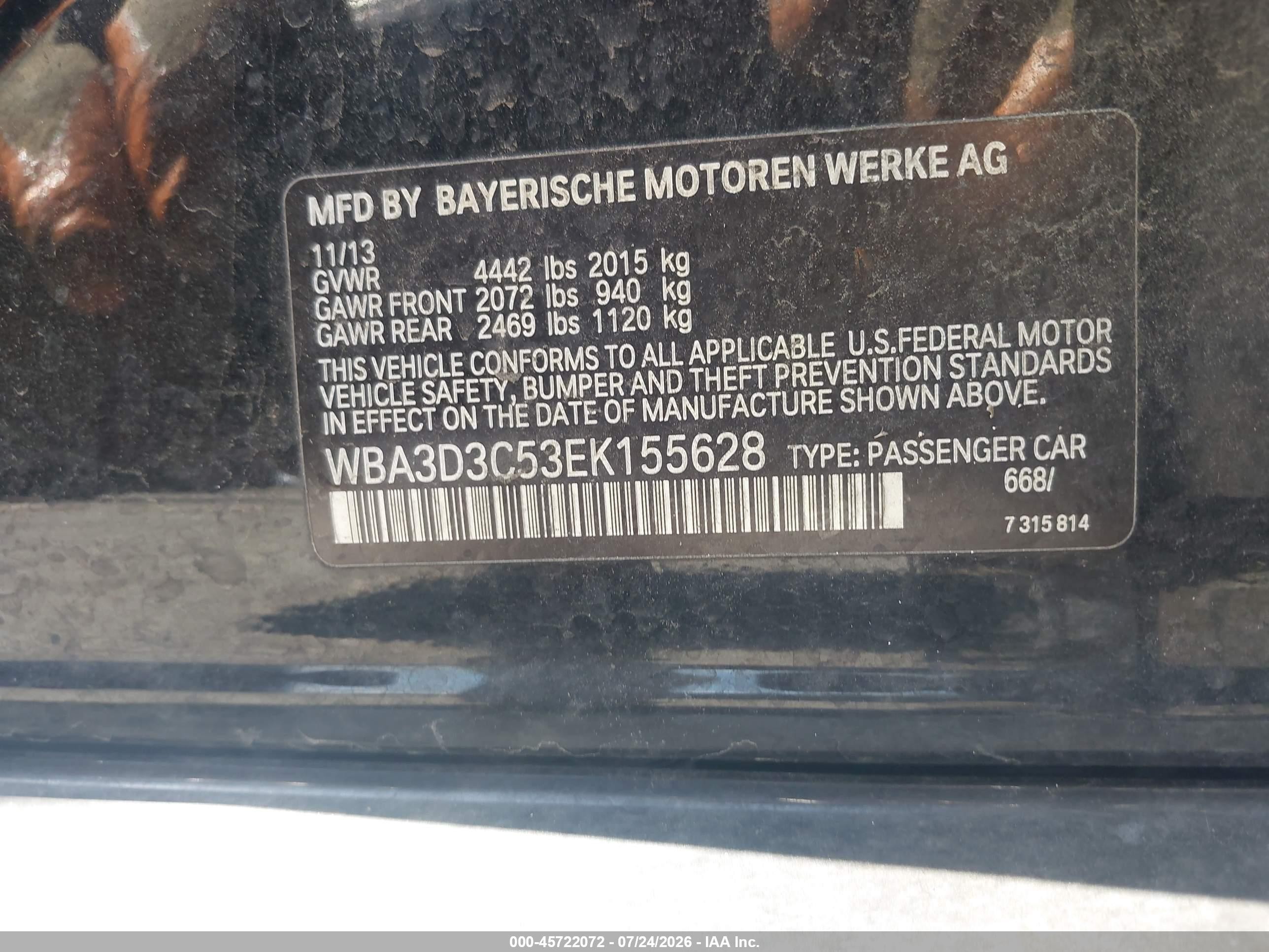 2014 Bmw 328d   Black vin: WBA3D3C53EK155628