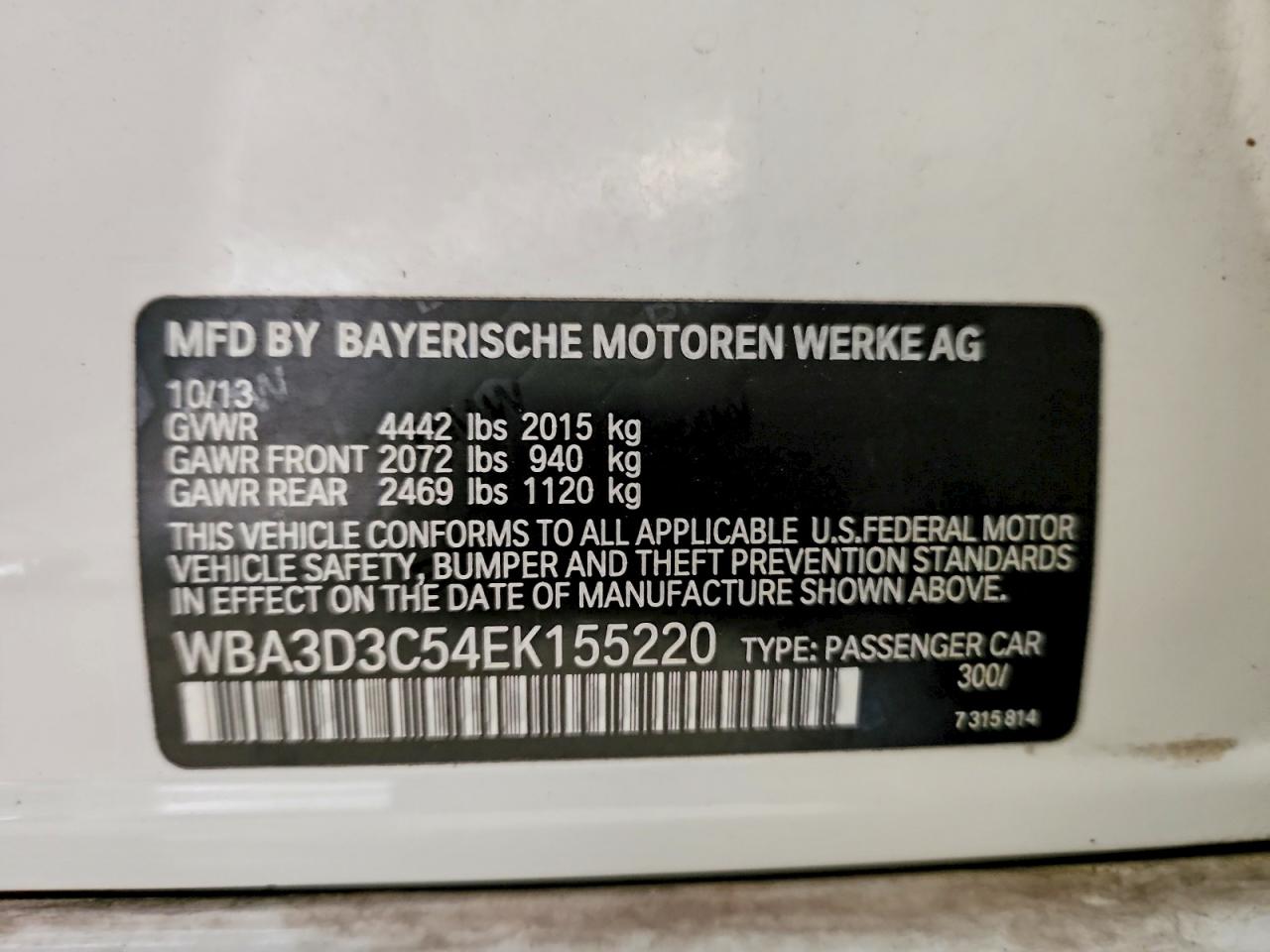 2014 Bmw 328 D White vin: WBA3D3C54EK155220