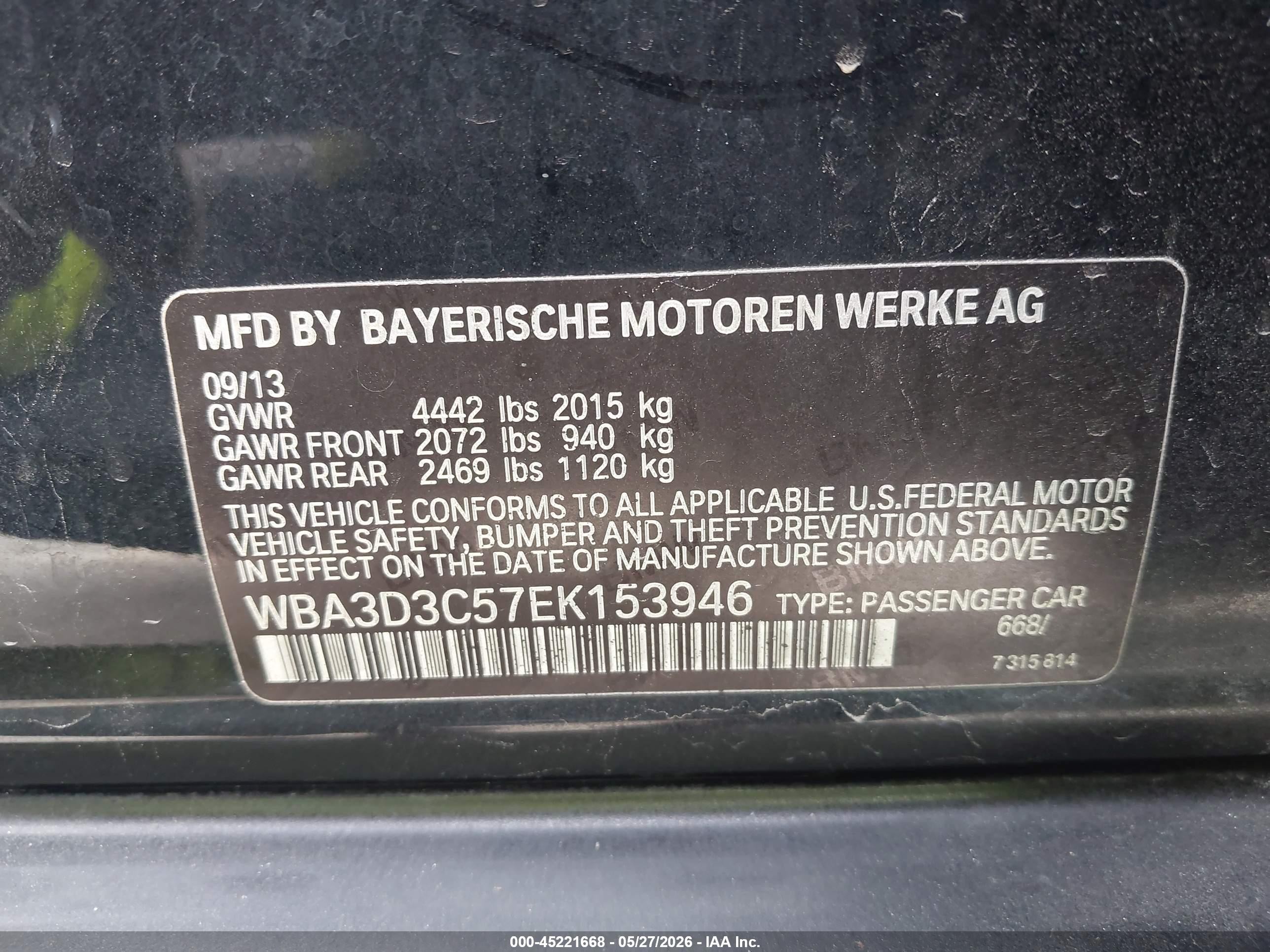 2014 Bmw 328d   Black vin: WBA3D3C57EK153946