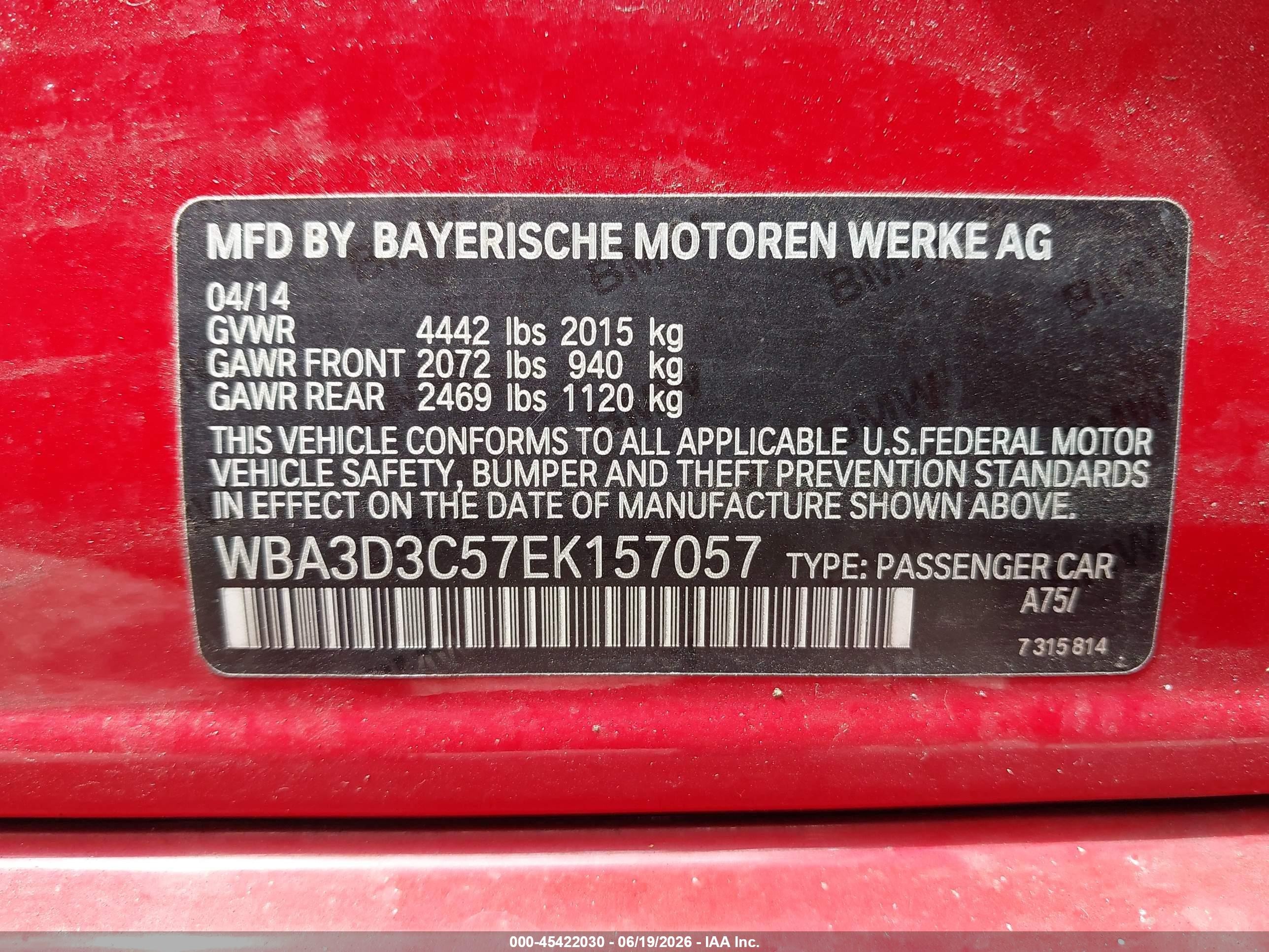 2014 Bmw 328d   Red vin: WBA3D3C57EK157057