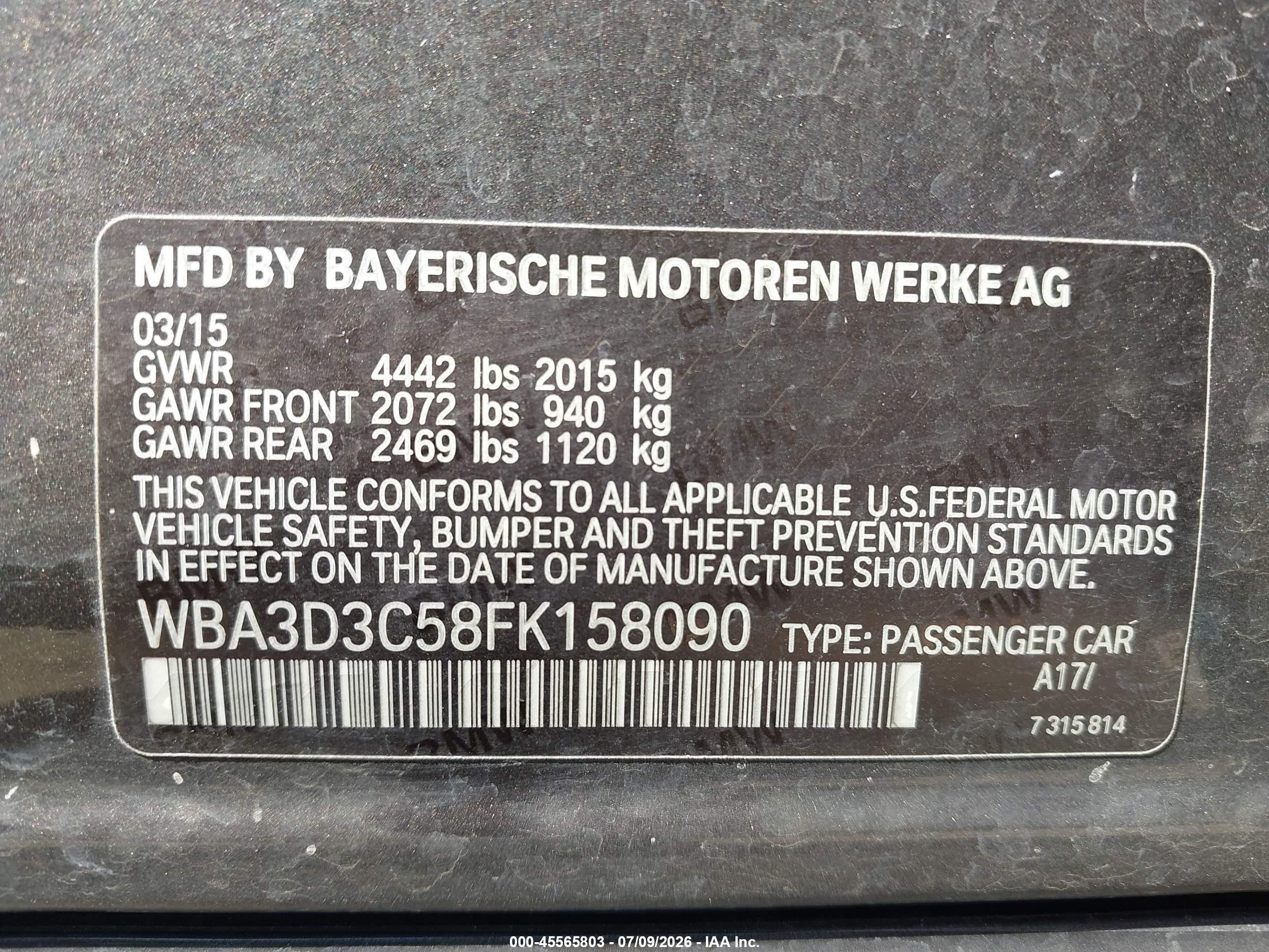 2015 Bmw 328d Серый vin: WBA3D3C58FK158090
