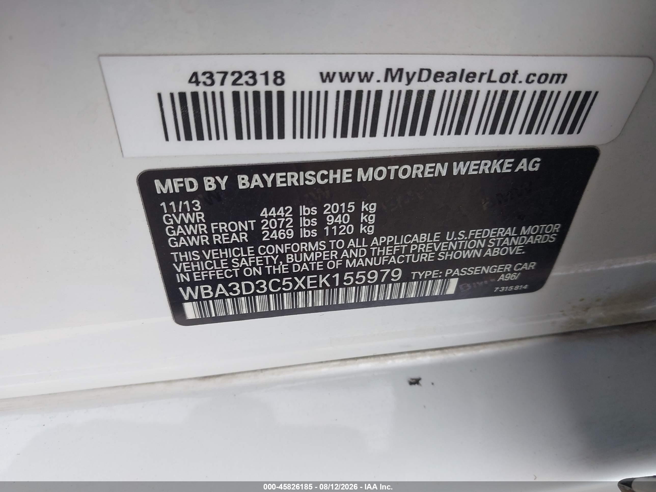 2014 Bmw 328d   Белый vin: WBA3D3C5XEK155979