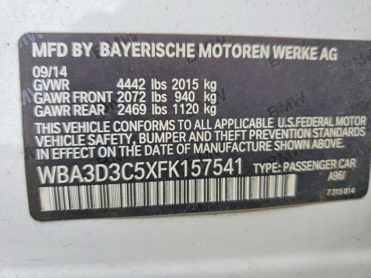 2015 Bmw 328 D White vin: WBA3D3C5XFK157541