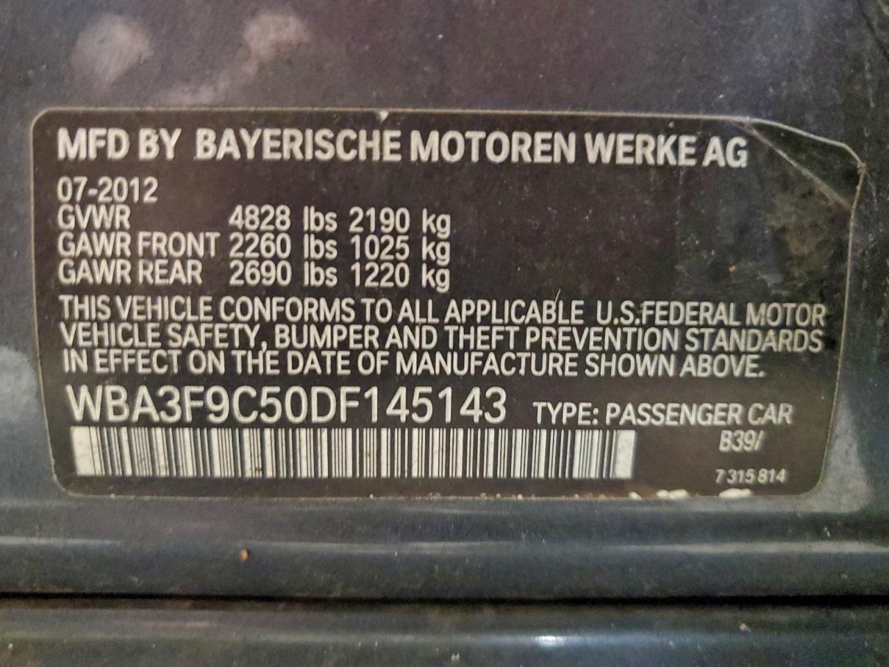 2013 Bmw Activehybrid 3 Gray vin: WBA3F9C50DF145143