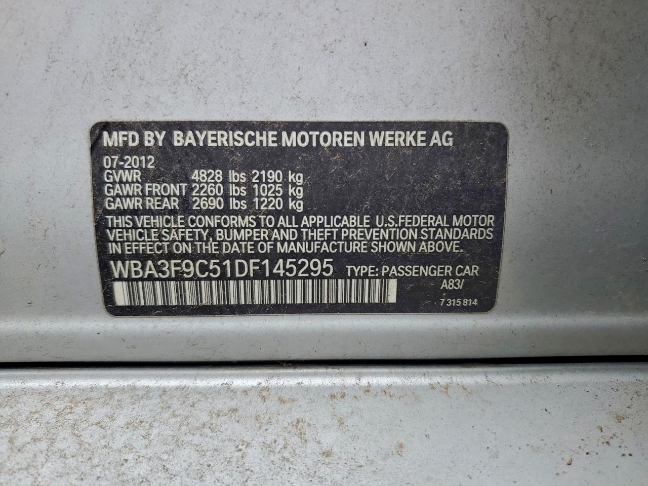 2013 Bmw Activehybrid 3 Silver vin: WBA3F9C51DF145295