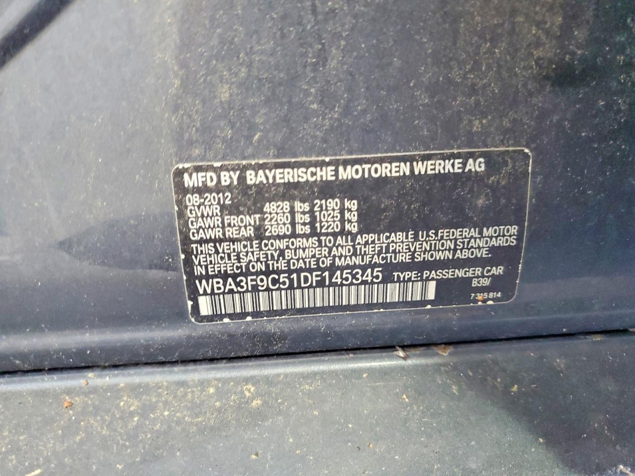 2013 Bmw Activehybrid 3 Gray vin: WBA3F9C51DF145345