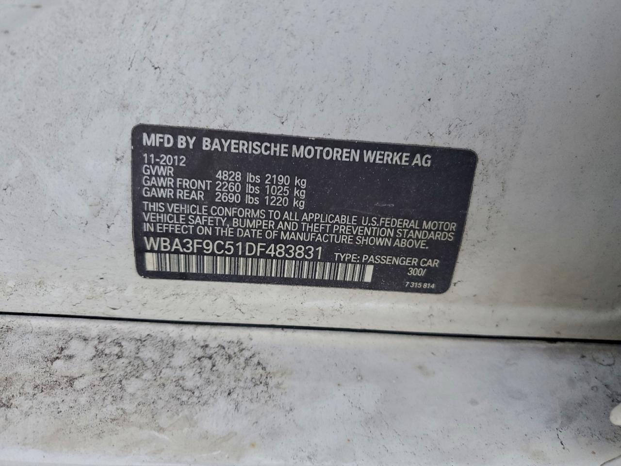 2013 Bmw Activehybrid 3 White vin: WBA3F9C51DF483831