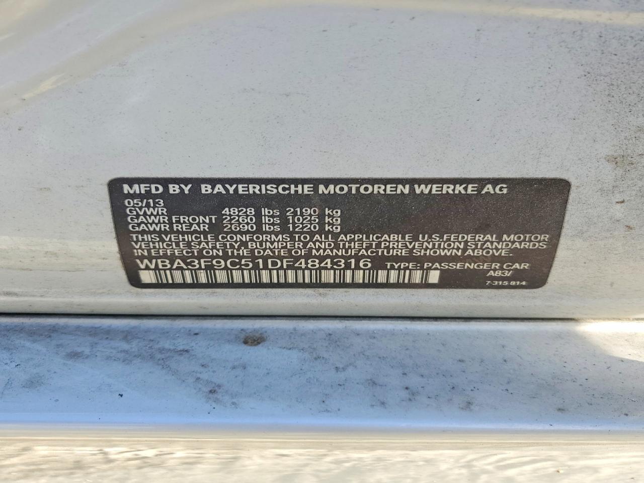 2013 Bmw Activehybrid 3 Серебряный vin: WBA3F9C51DF484316