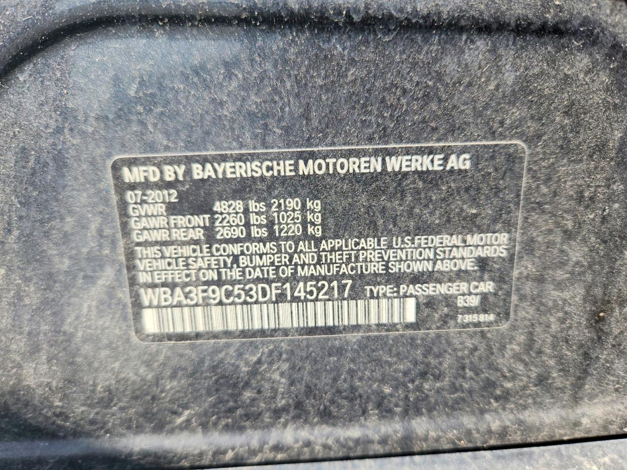 2013 Bmw Activehybrid 3 Gray vin: WBA3F9C53DF145217