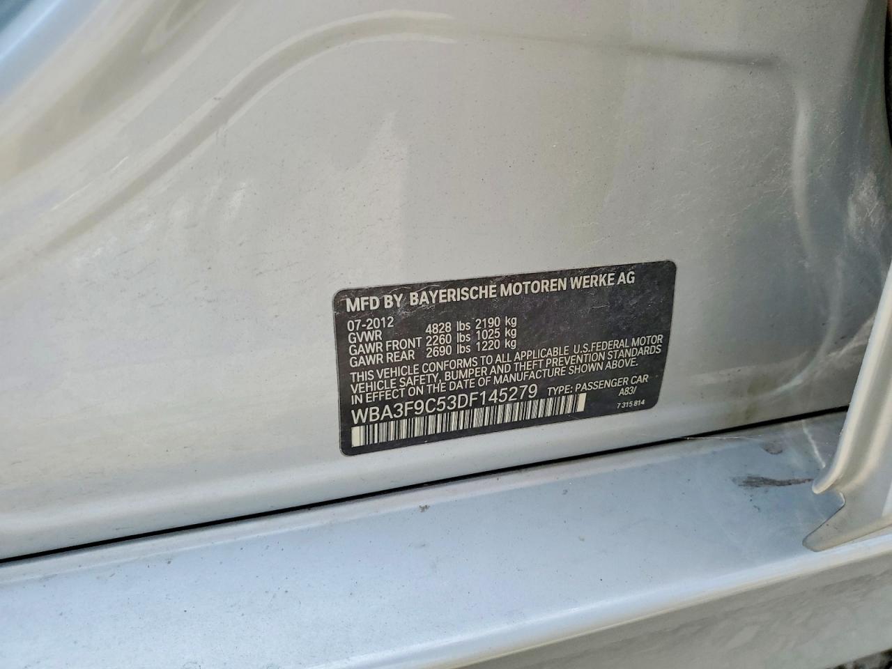 2013 Bmw Activehybrid 3 Silver vin: WBA3F9C53DF145279