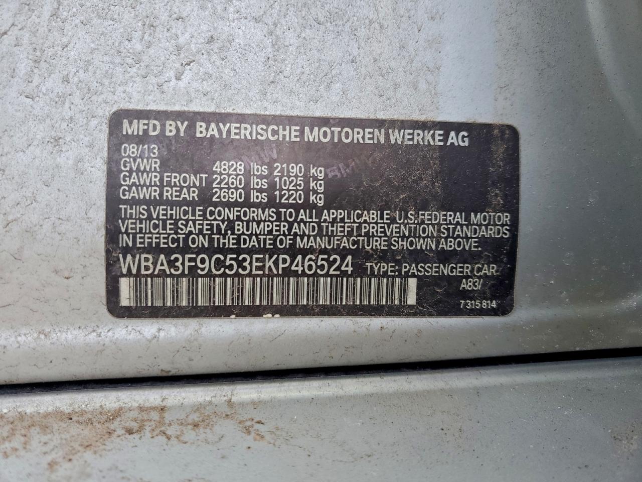2014 Bmw Activehybrid 3 Silver vin: WBA3F9C53EKP46524