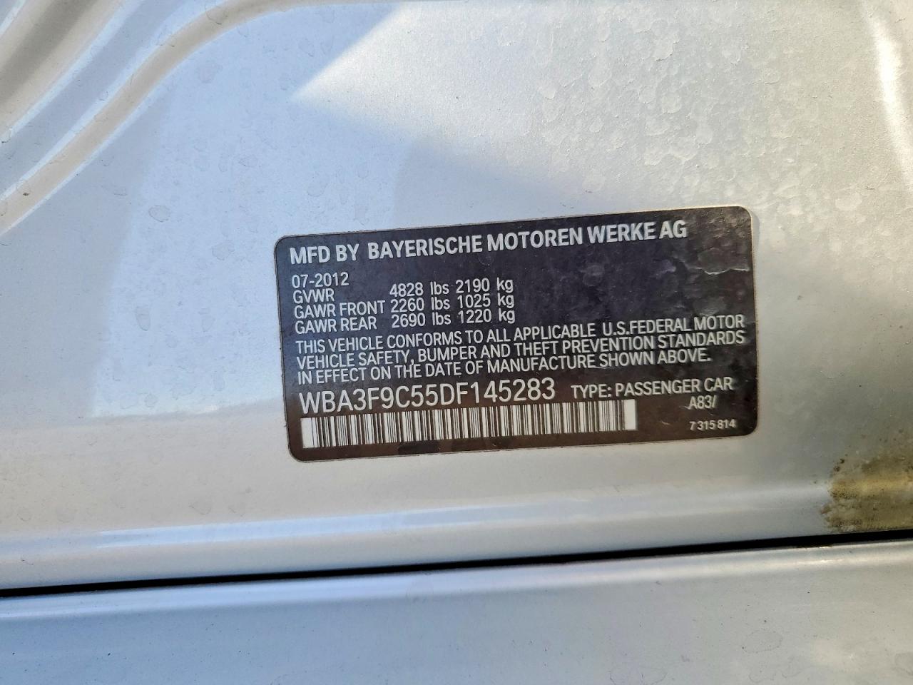 2013 Bmw Activehybrid 3 Silver vin: WBA3F9C55DF145283