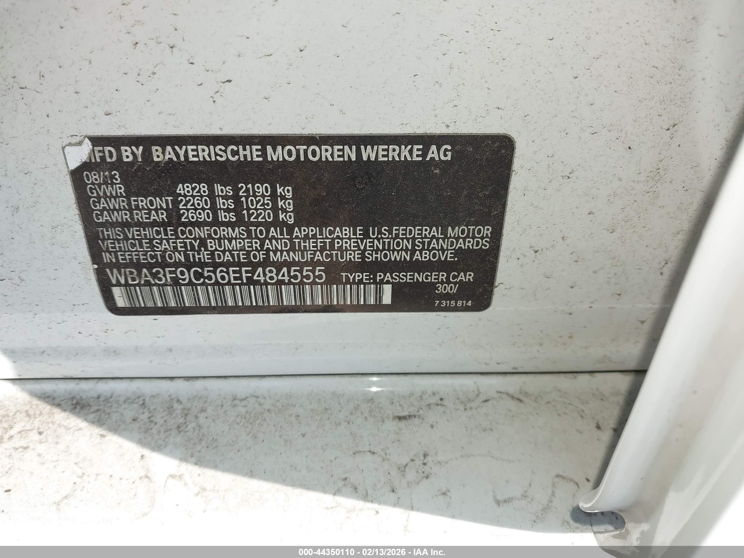 2014 Bmw Activehybrid 3   White vin: WBA3F9C56EF484555
