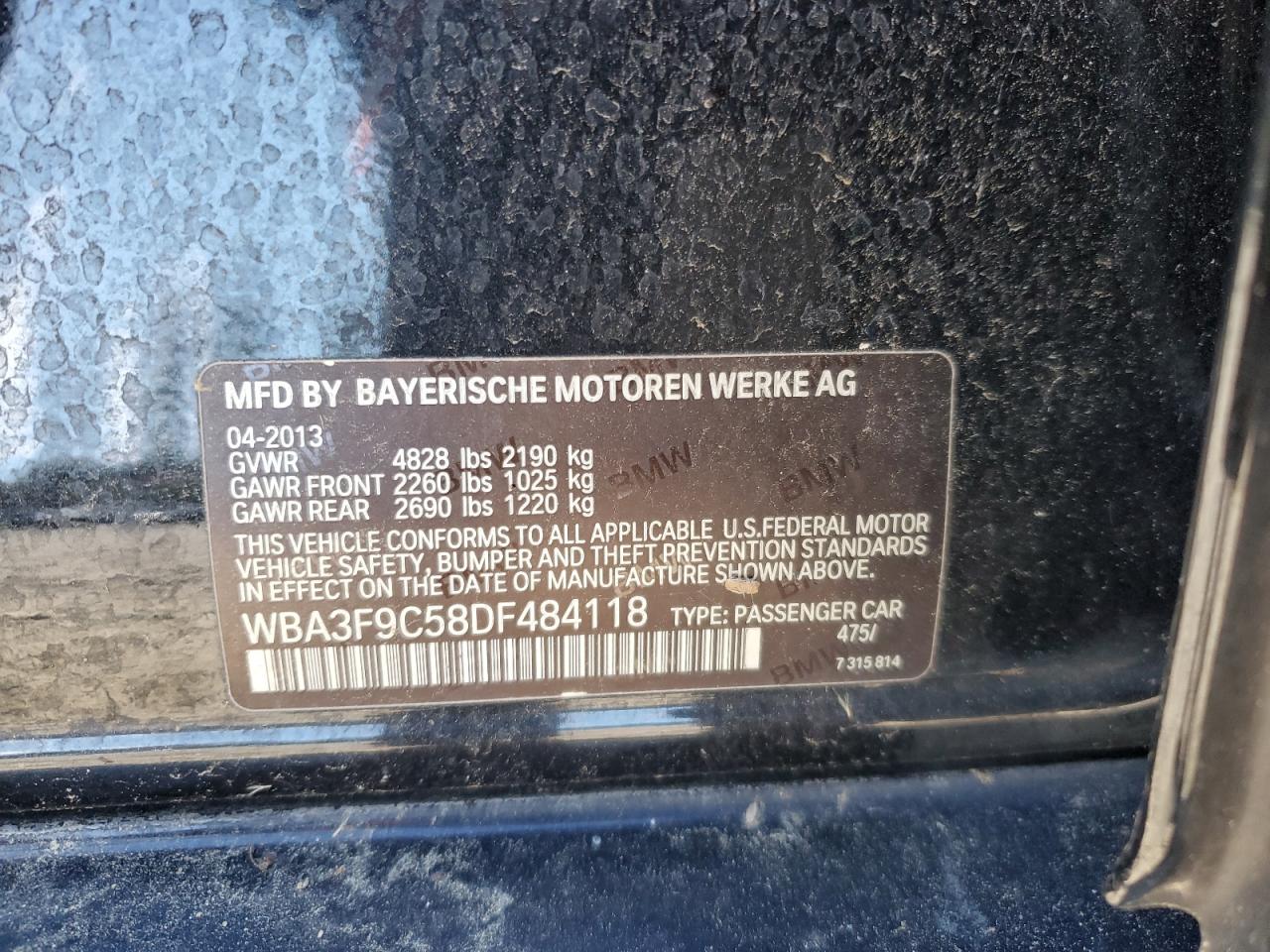 2013 Bmw Activehybrid 3 Black vin: WBA3F9C58DF484118