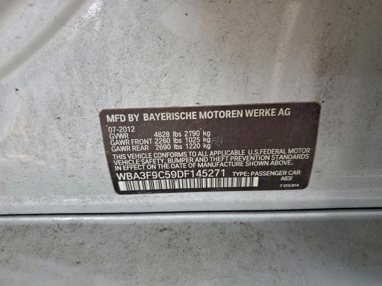2013 Bmw Activehybrid 3 Silver vin: WBA3F9C59DF145271