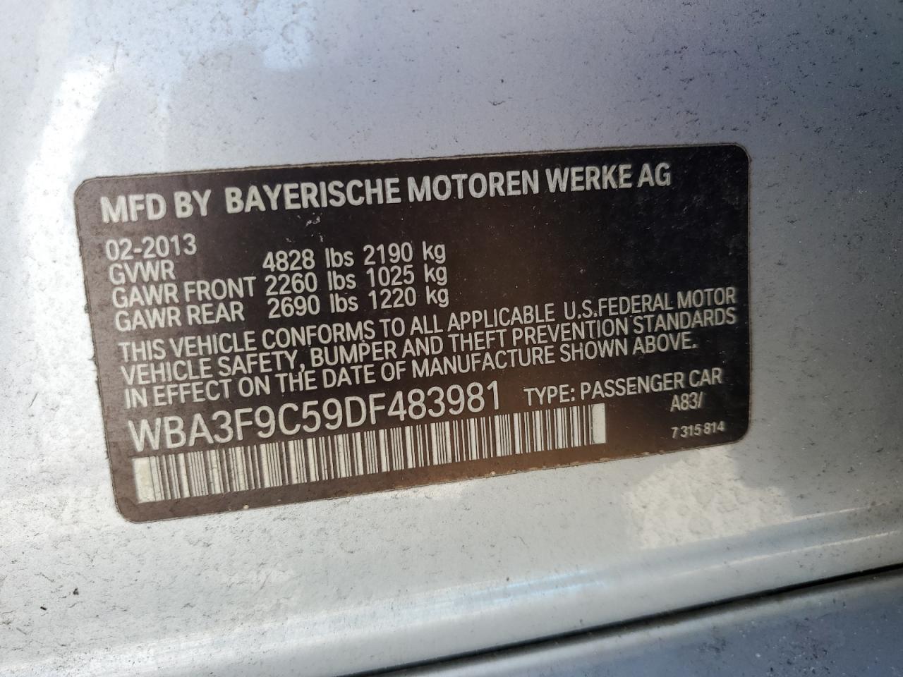 2013 Bmw Activehybrid 3 Silver vin: WBA3F9C59DF483981