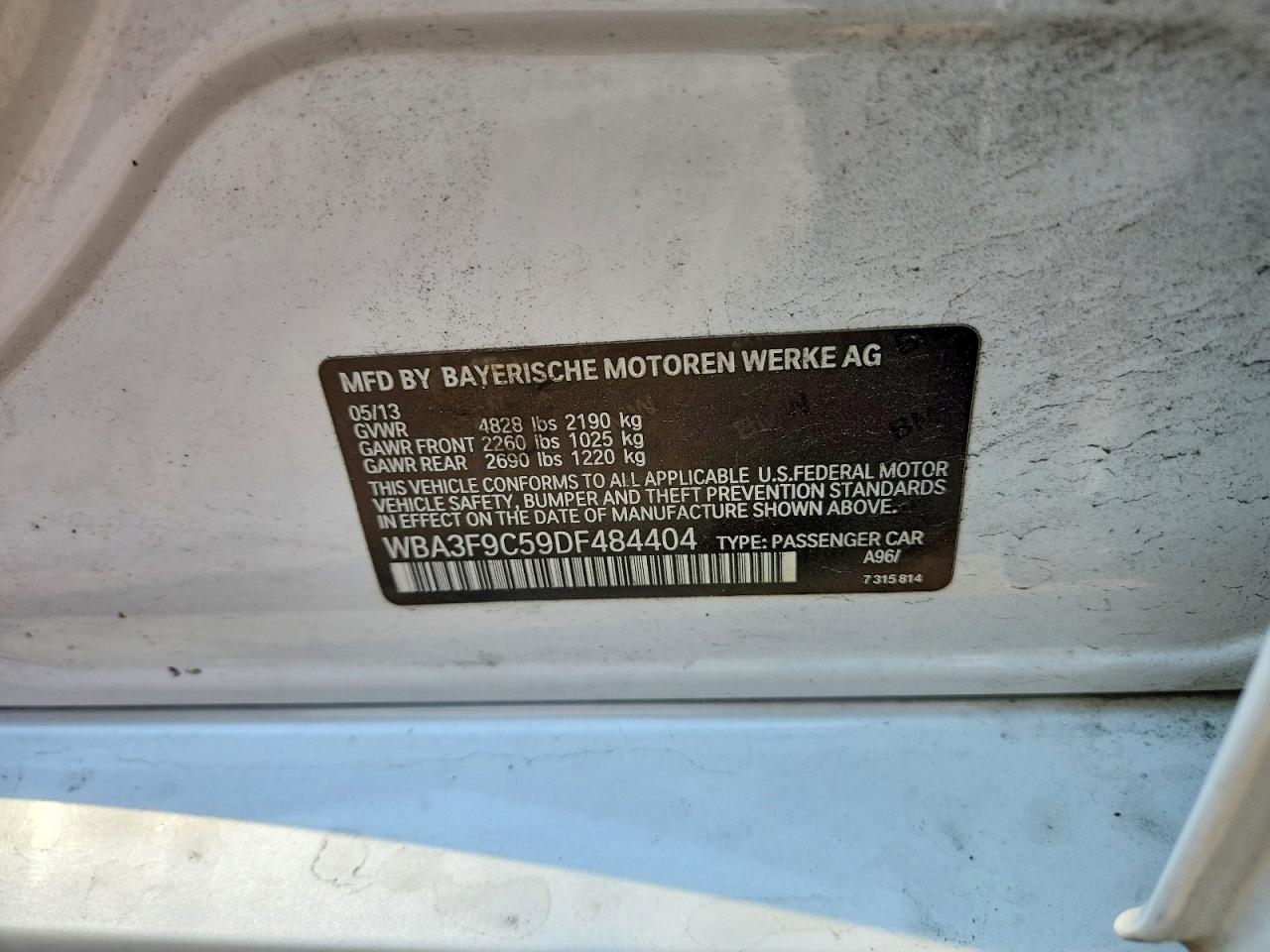 2013 Bmw Activehybrid 3 White vin: WBA3F9C59DF484404