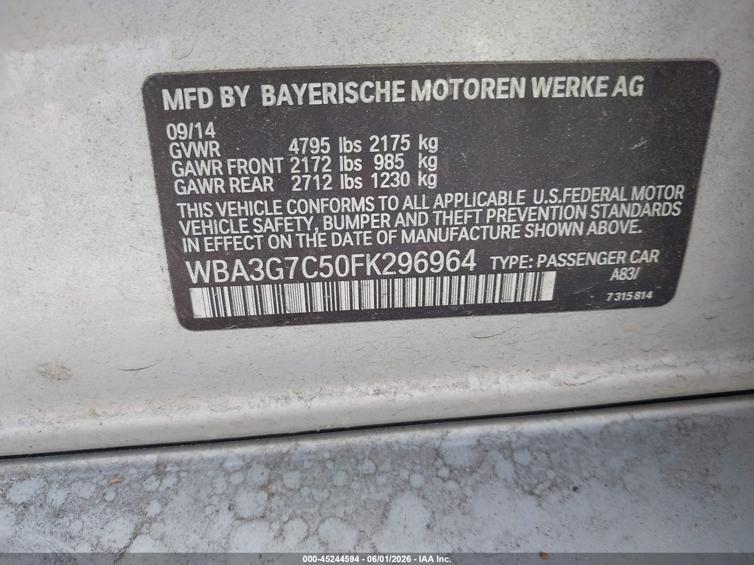 2015 Bmw 328i Xdrive Silver vin: WBA3G7C50FK296964