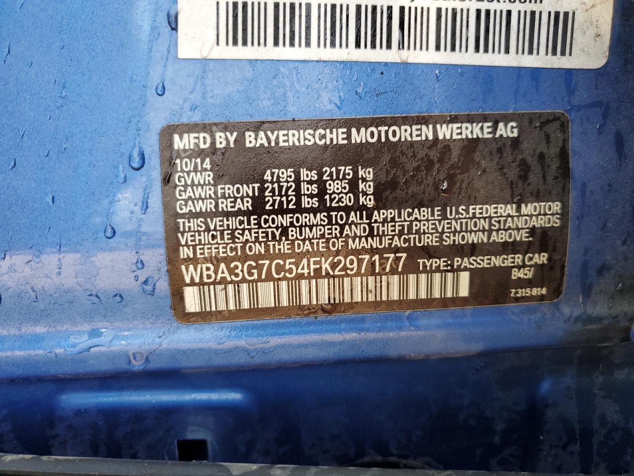2015 Bmw 328 Xi Blue vin: WBA3G7C54FK297177