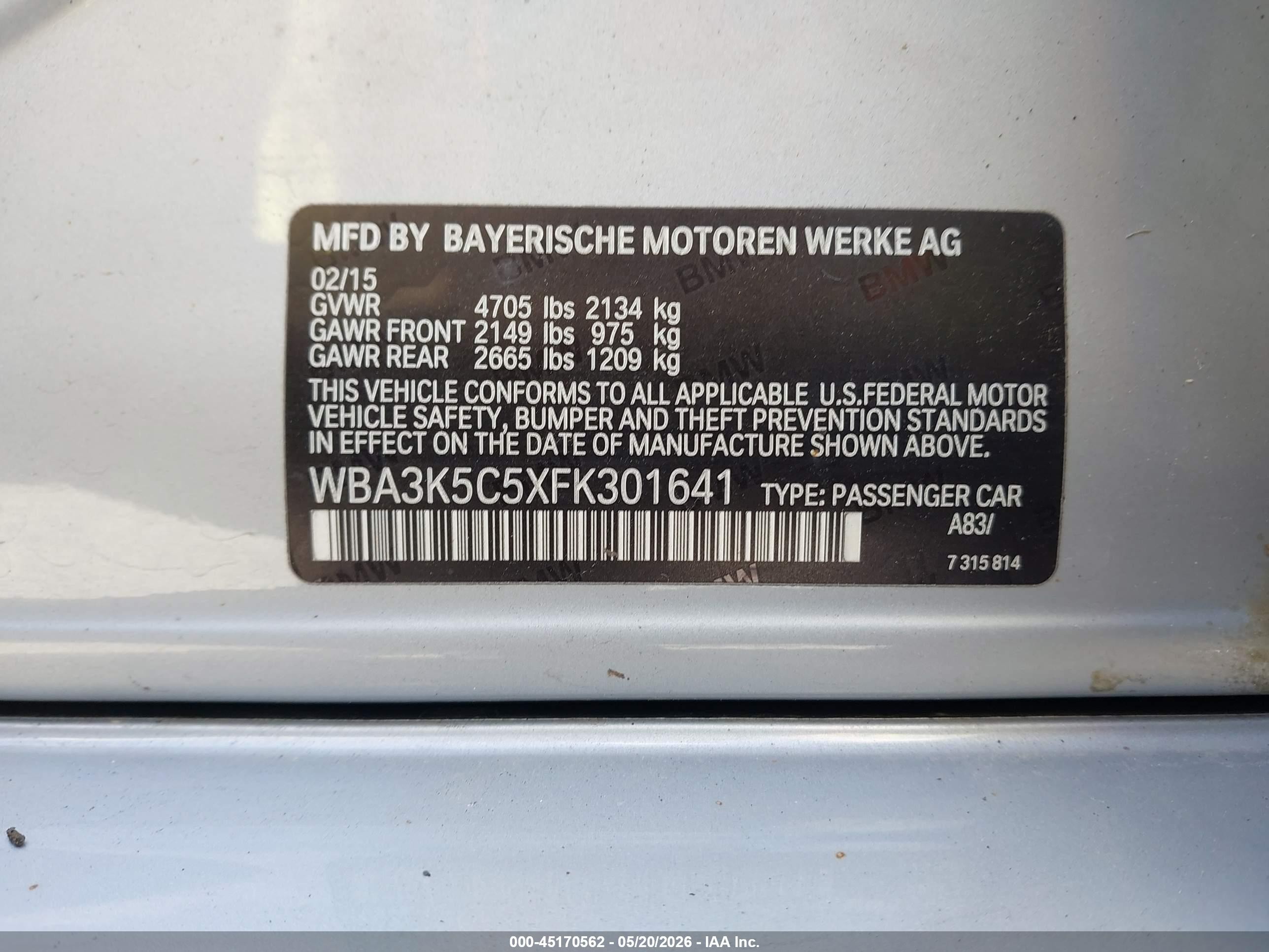 2015 Bmw 328d Xdrive Gray vin: WBA3K5C5XFK301641