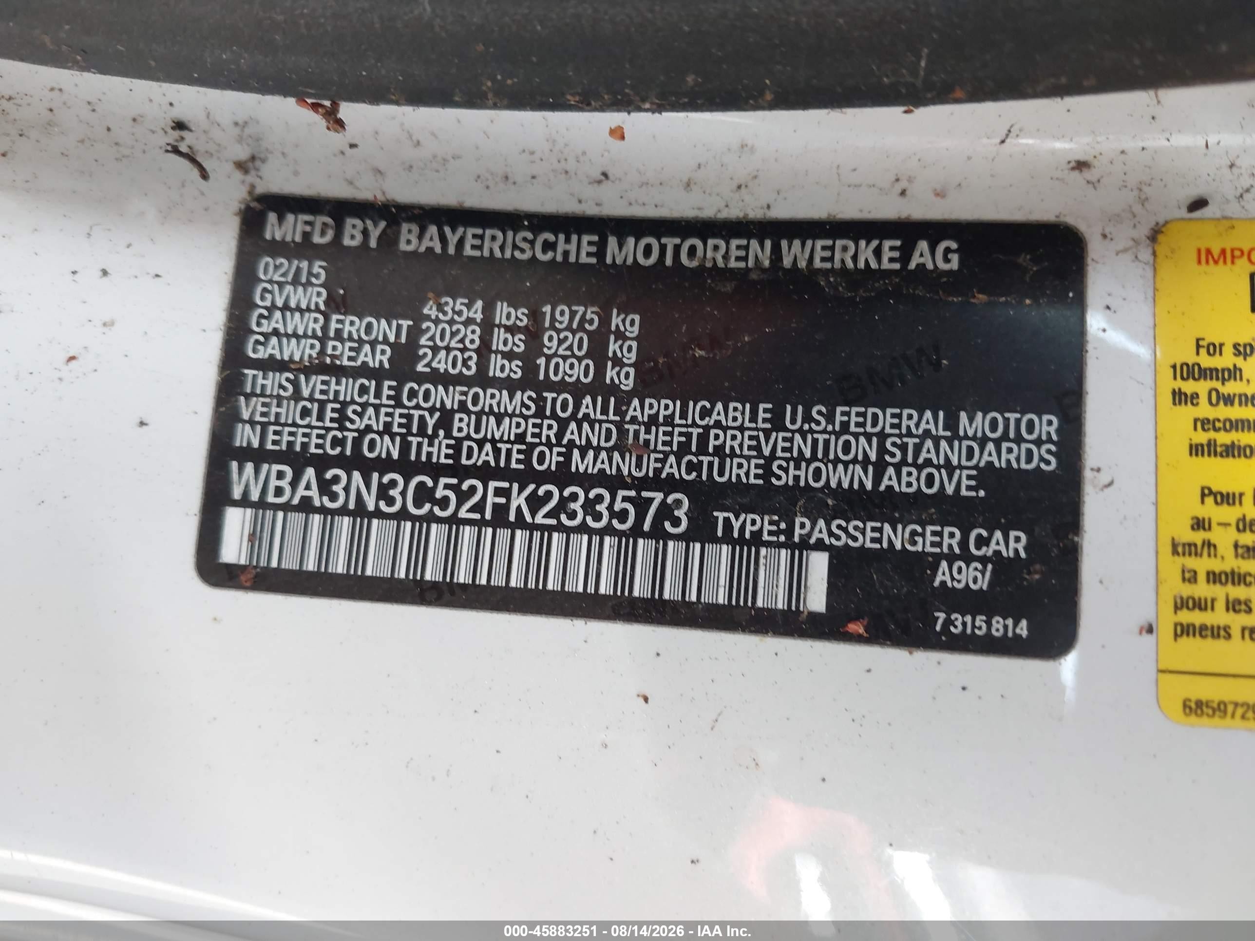 2015 Bmw 428i   White vin: WBA3N3C52FK233573