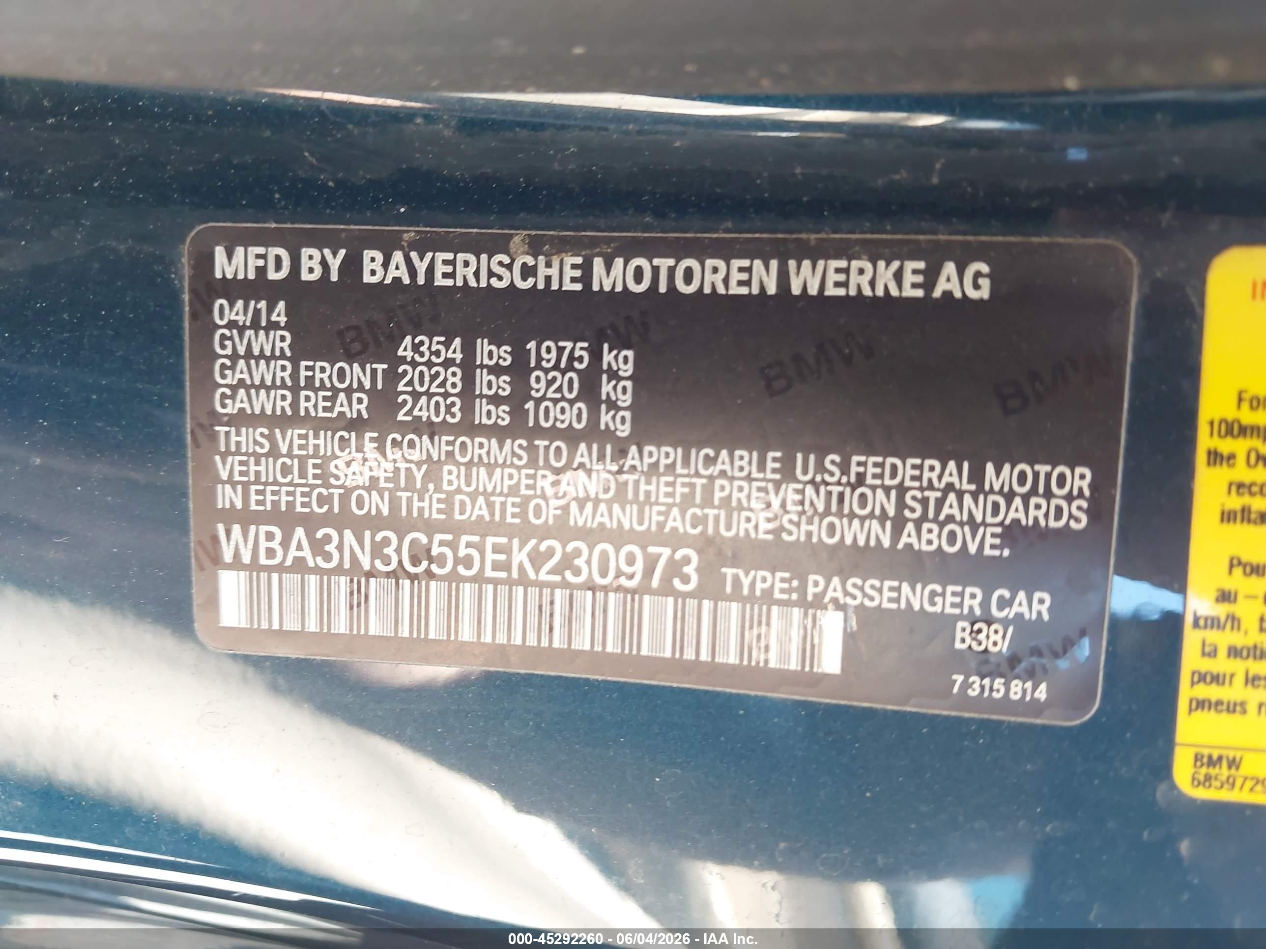 2014 Bmw 4 Series 428i Blue vin: WBA3N3C55EK230973