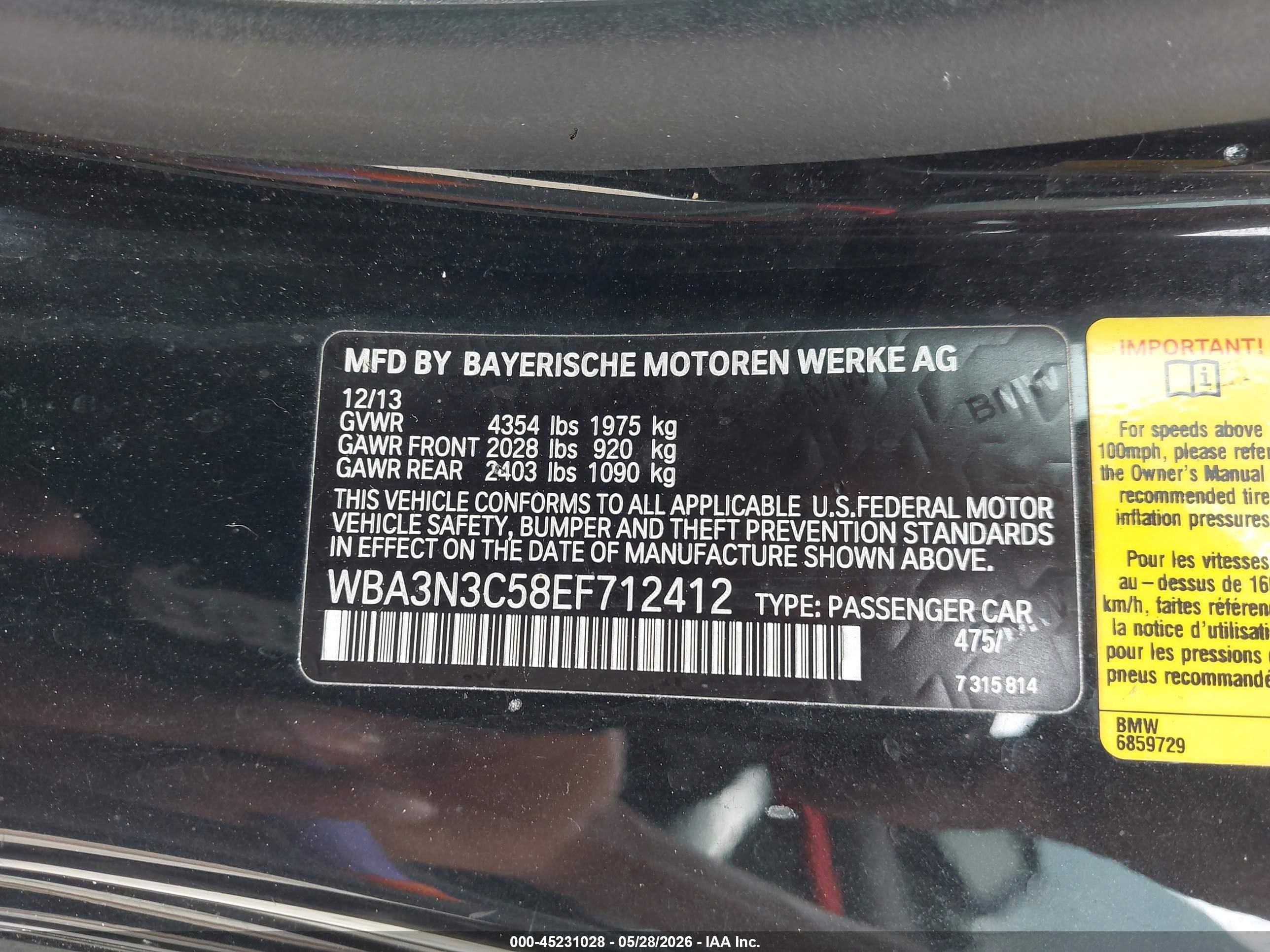 2014 Bmw 4 Series 428i Black vin: WBA3N3C58EF712412