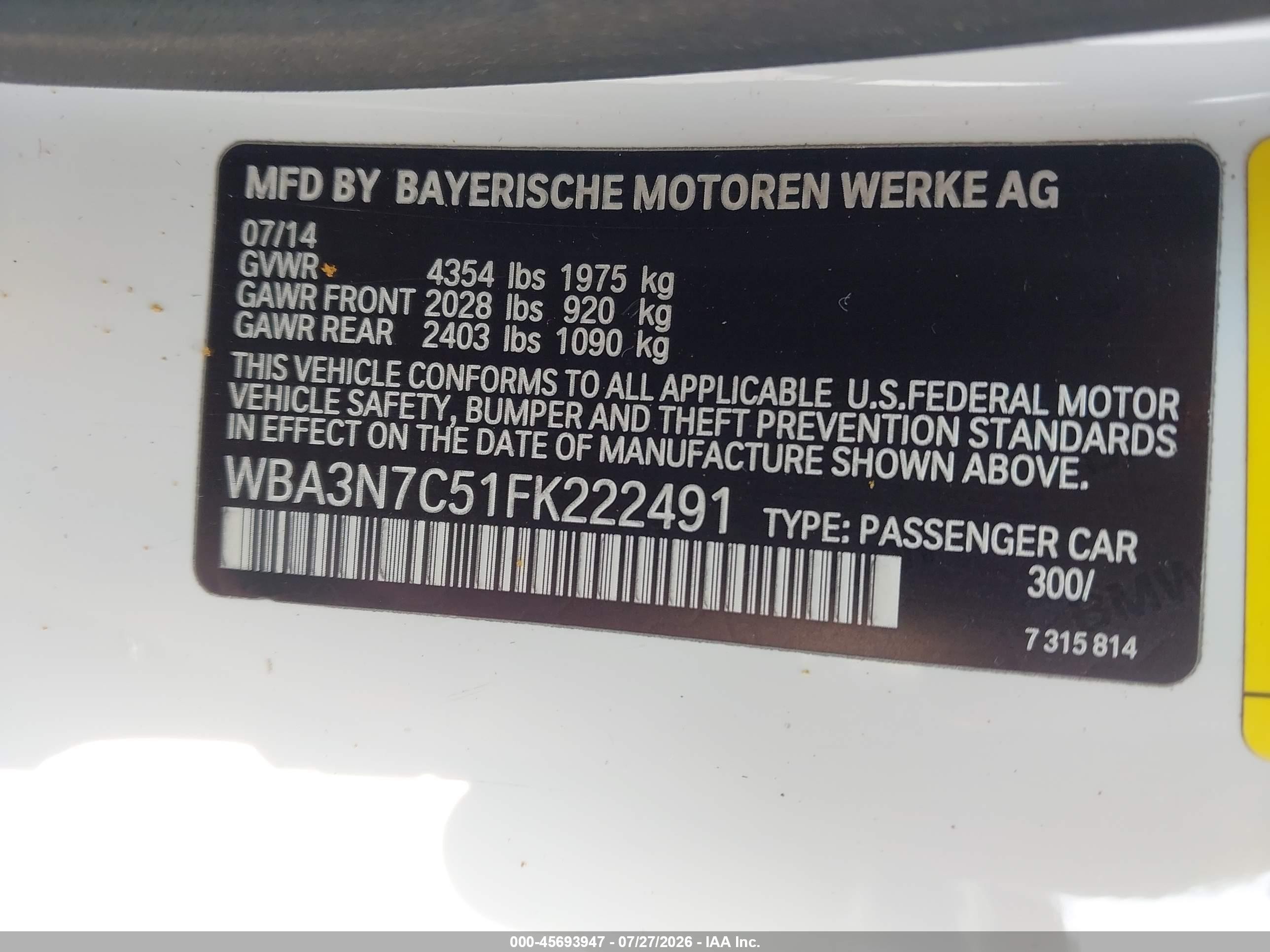 2015 Bmw 428i   White vin: WBA3N7C51FK222491