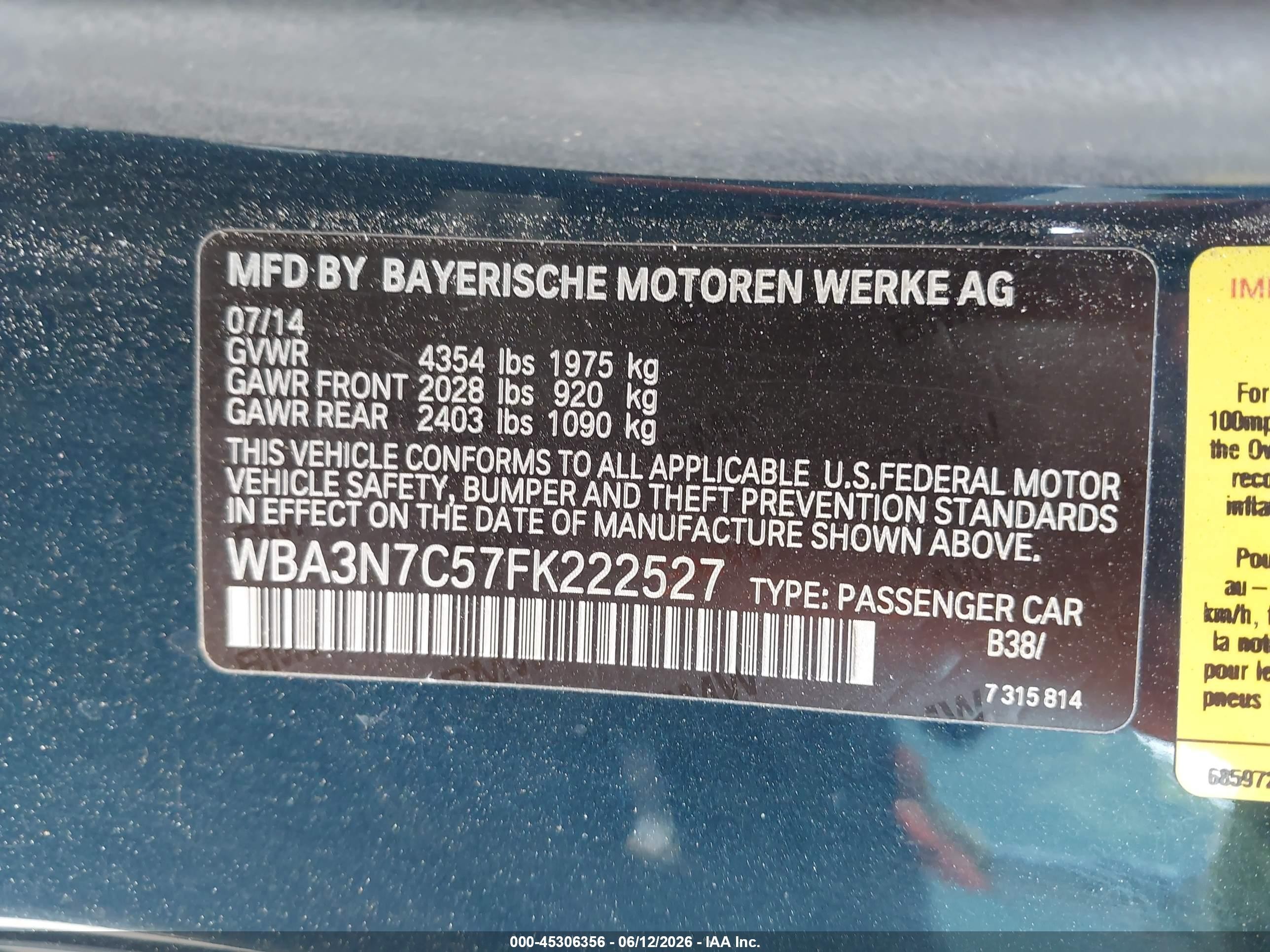 2015 Bmw 428i   Teal vin: WBA3N7C57FK222527