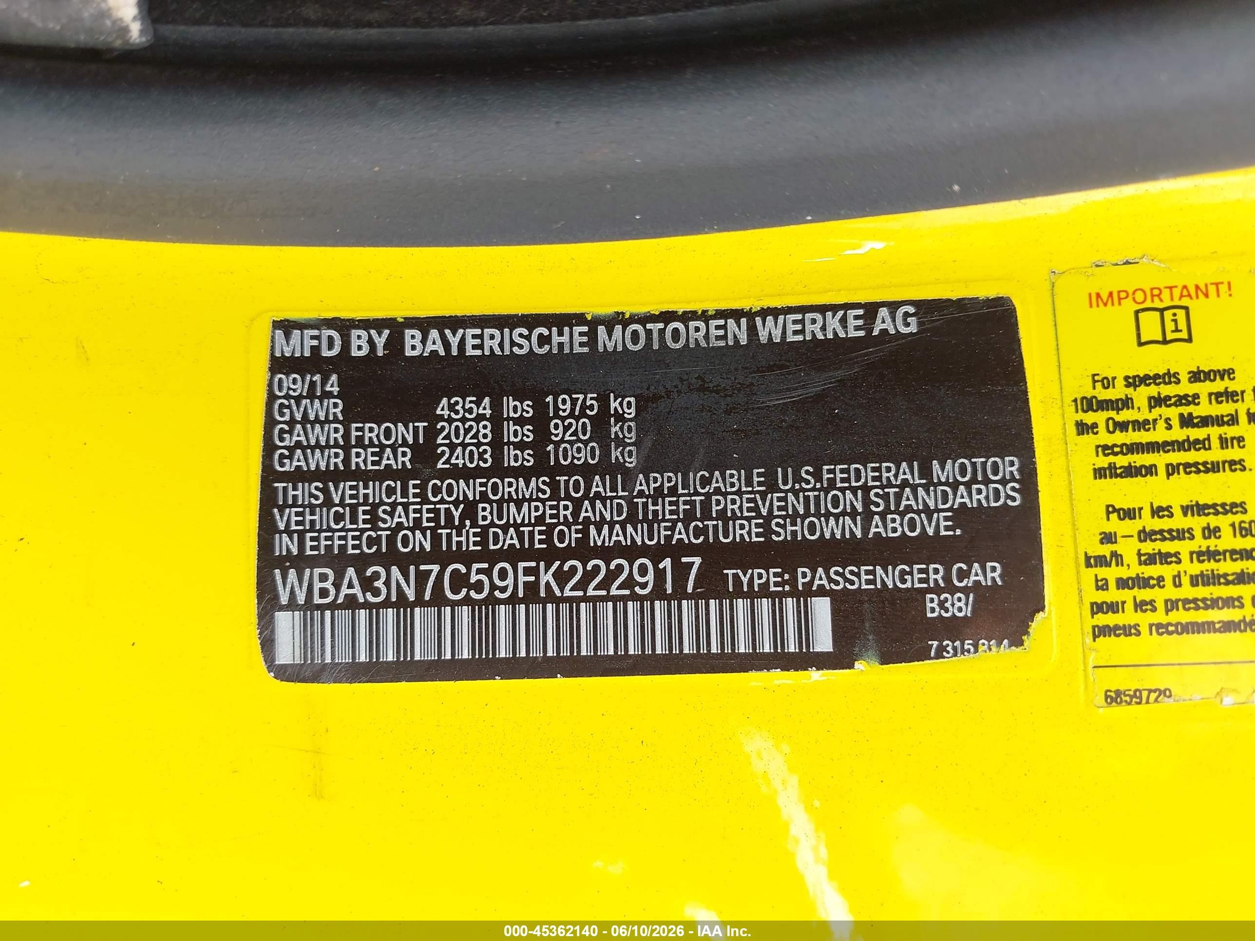 2015 Bmw 428i   Yellow vin: WBA3N7C59FK222917