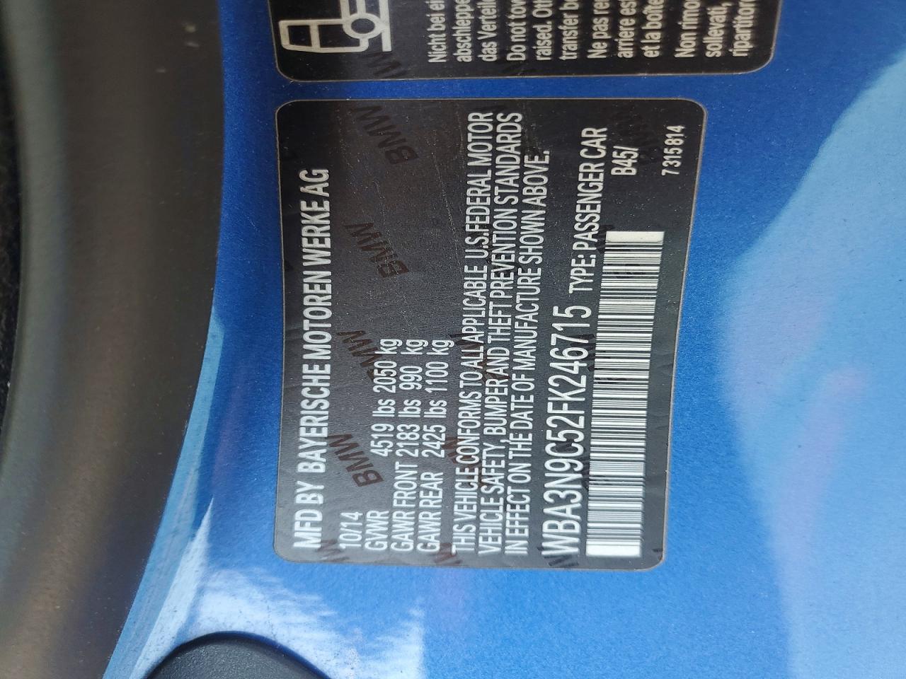 2015 Bmw 428 Xi Blue vin: WBA3N9C52FK246715