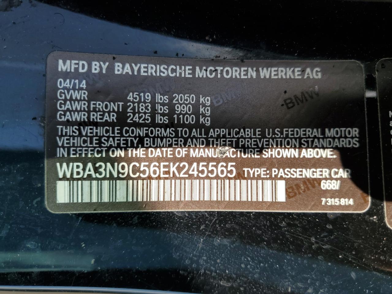2014 Bmw 428 Xi Black vin: WBA3N9C56EK245565