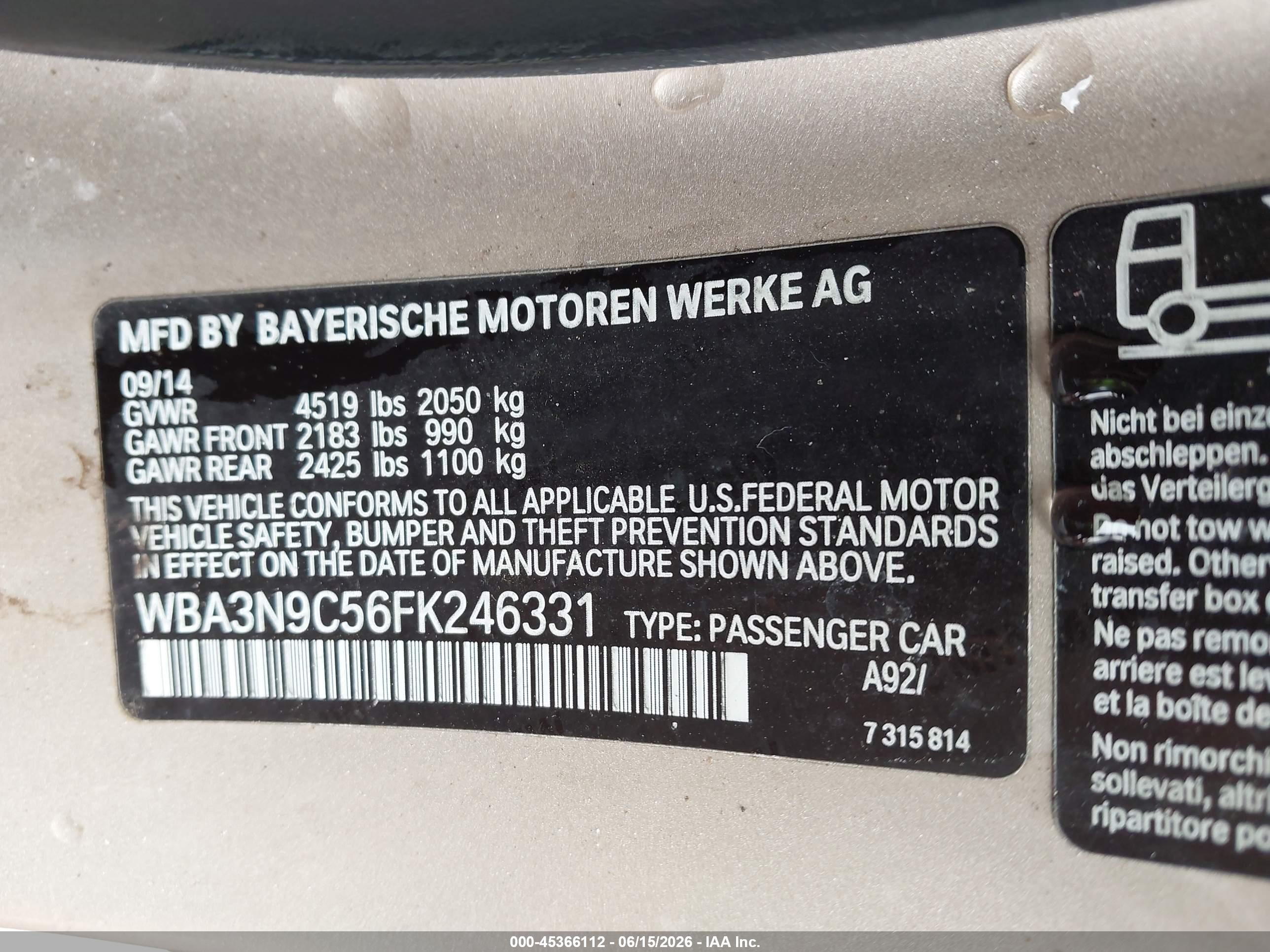 2015 Bmw 428i Xdrive Gold vin: WBA3N9C56FK246331
