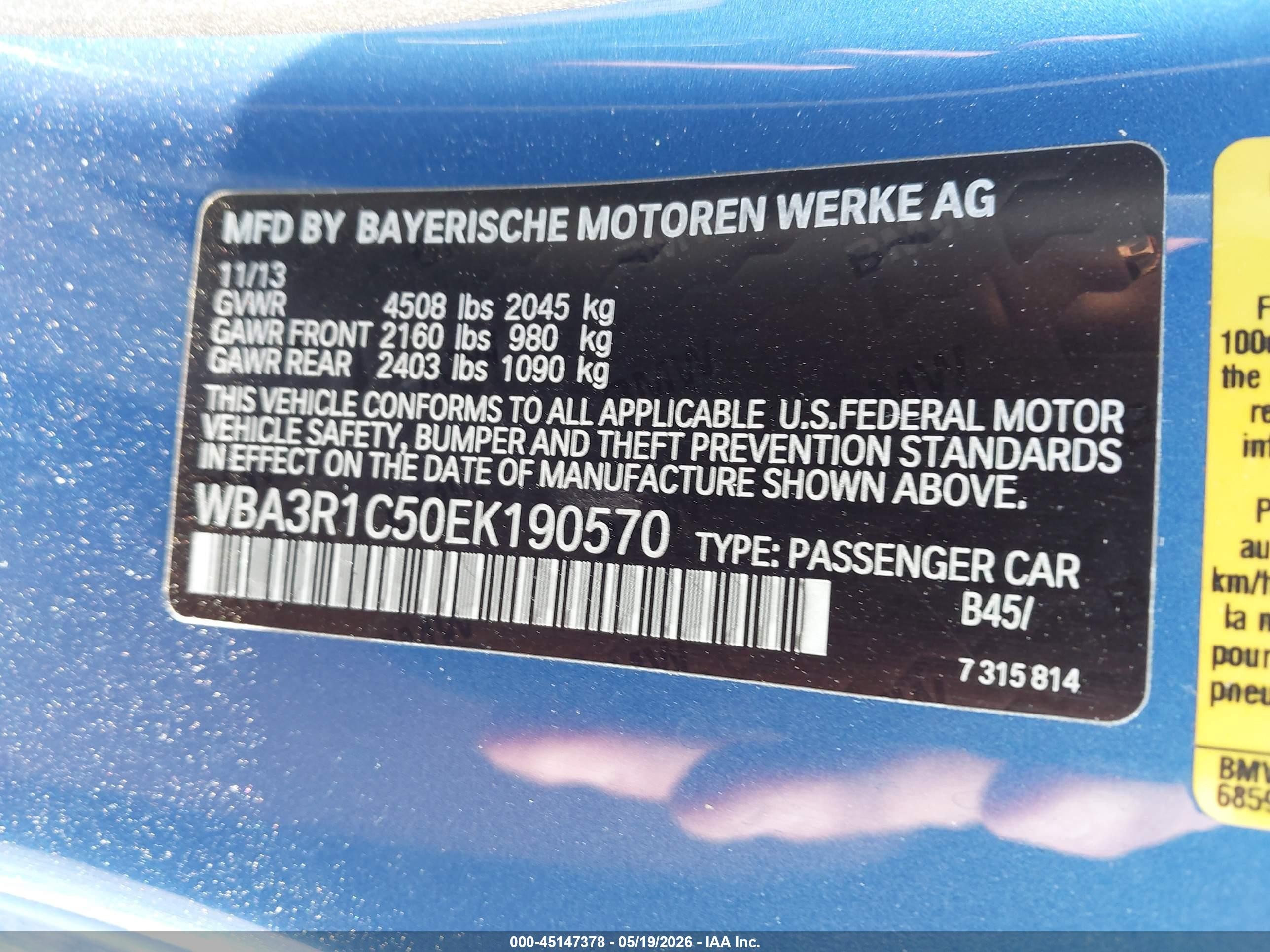 2014 Bmw 435i   Blue vin: WBA3R1C50EK190570
