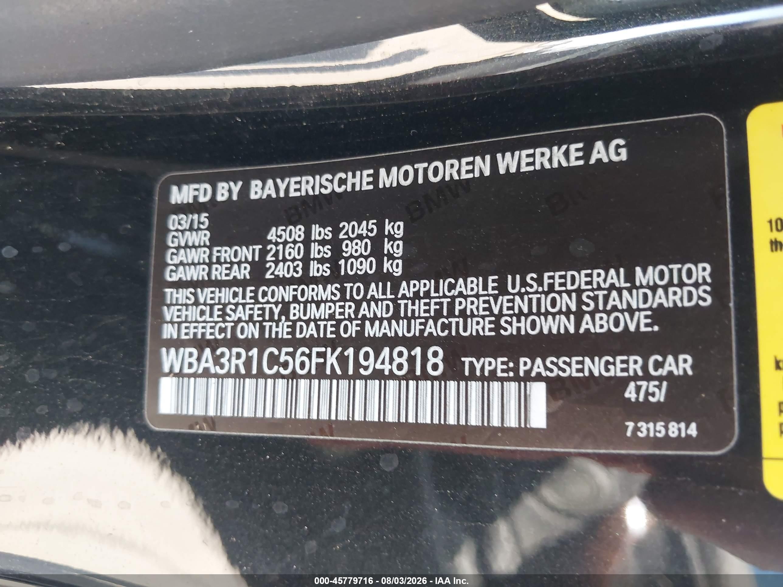 2015 Bmw 435i   Black vin: WBA3R1C56FK194818