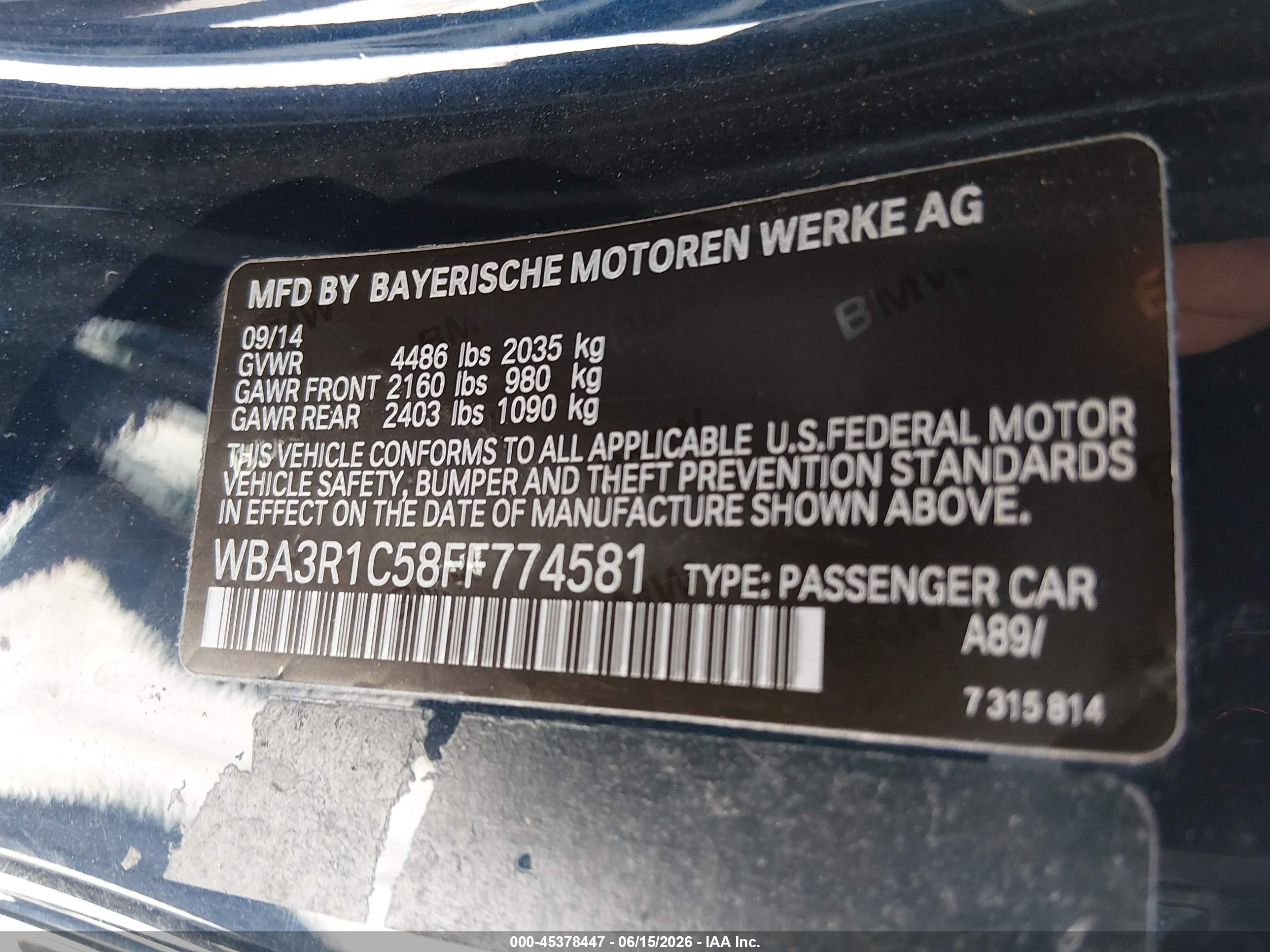 2015 Bmw 435i   Blue vin: WBA3R1C58FF774581