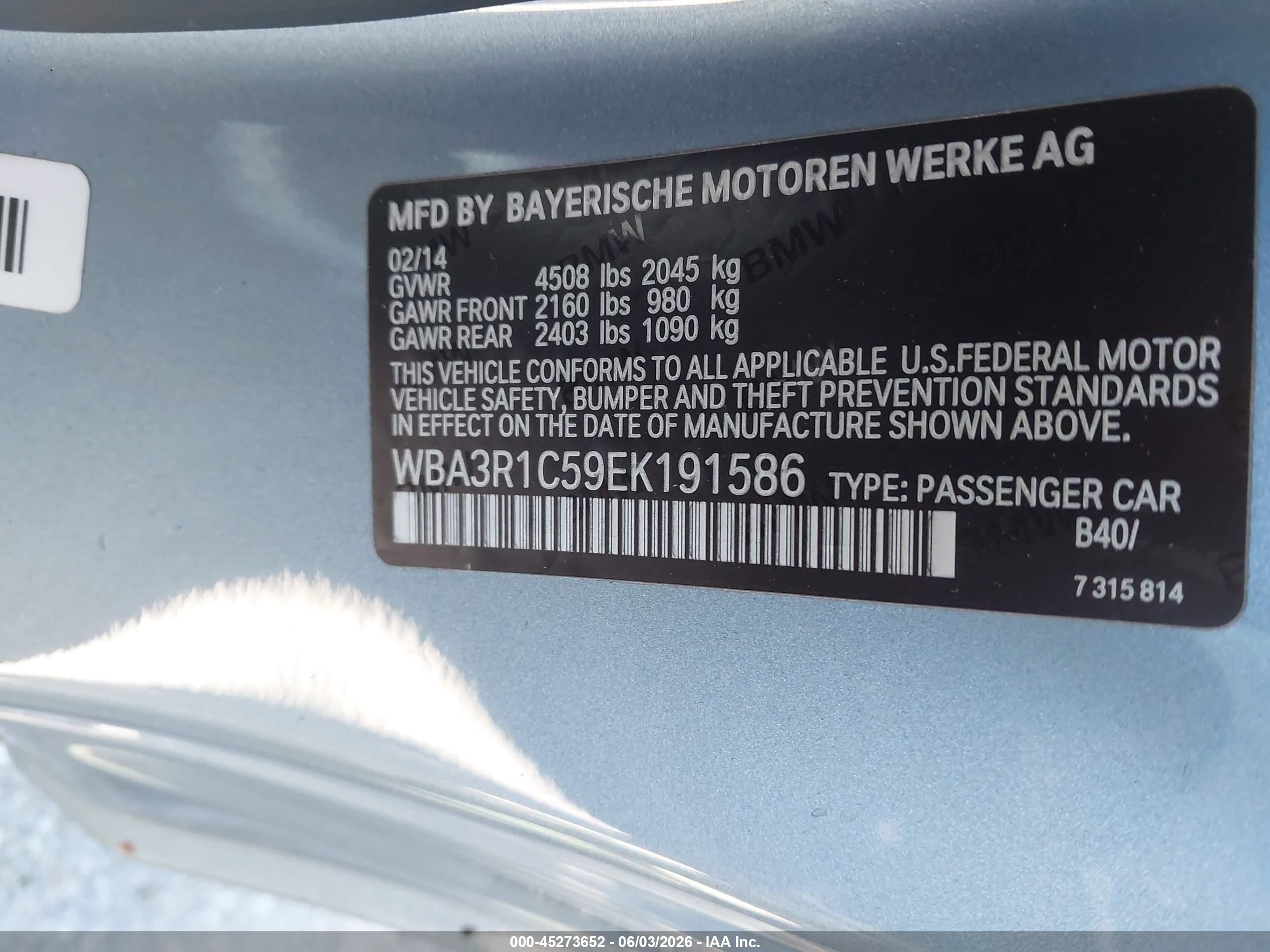 2014 Bmw 435i Light Blue vin: WBA3R1C59EK191586