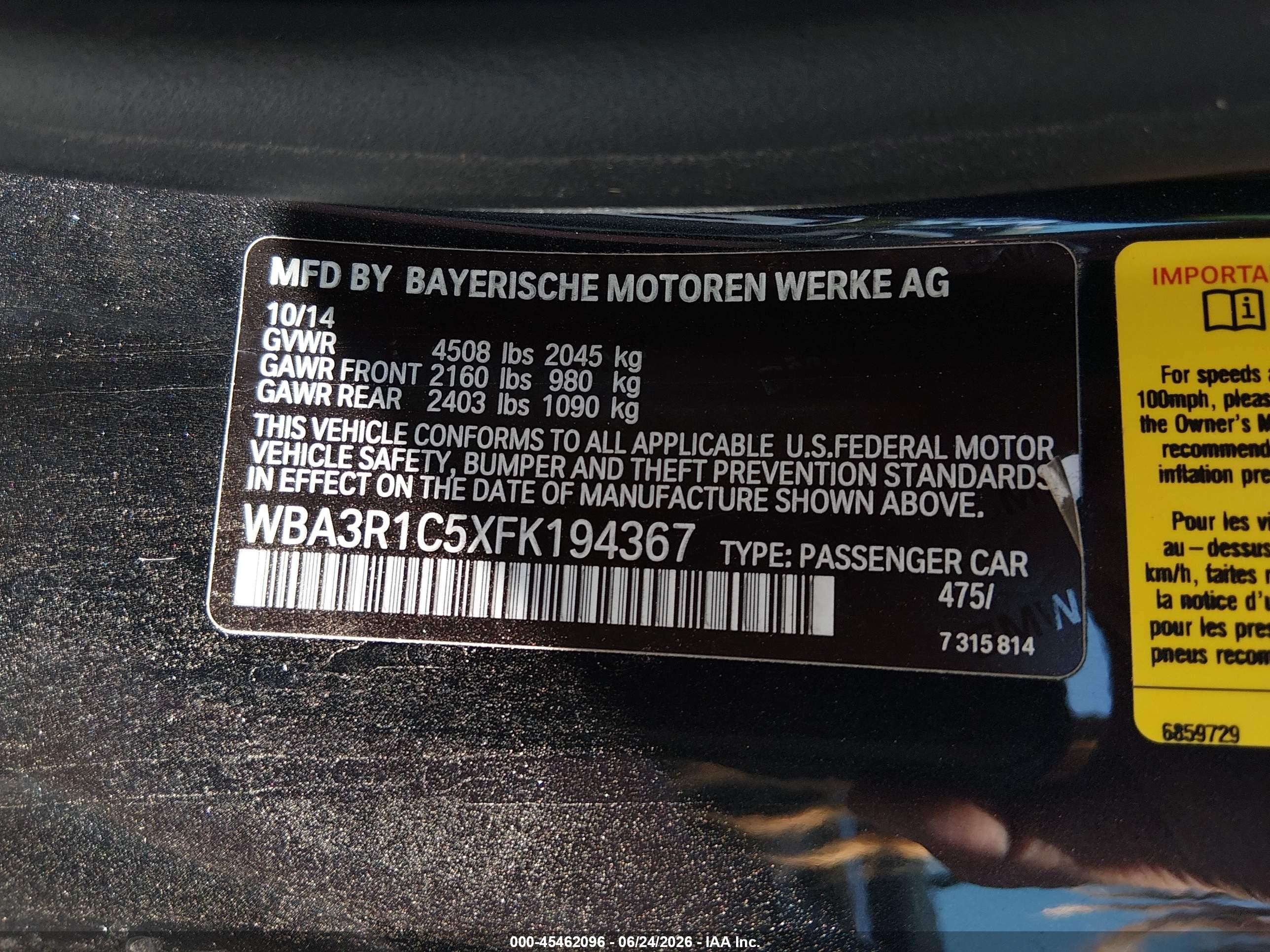 2015 Bmw 435i   Black vin: WBA3R1C5XFK194367