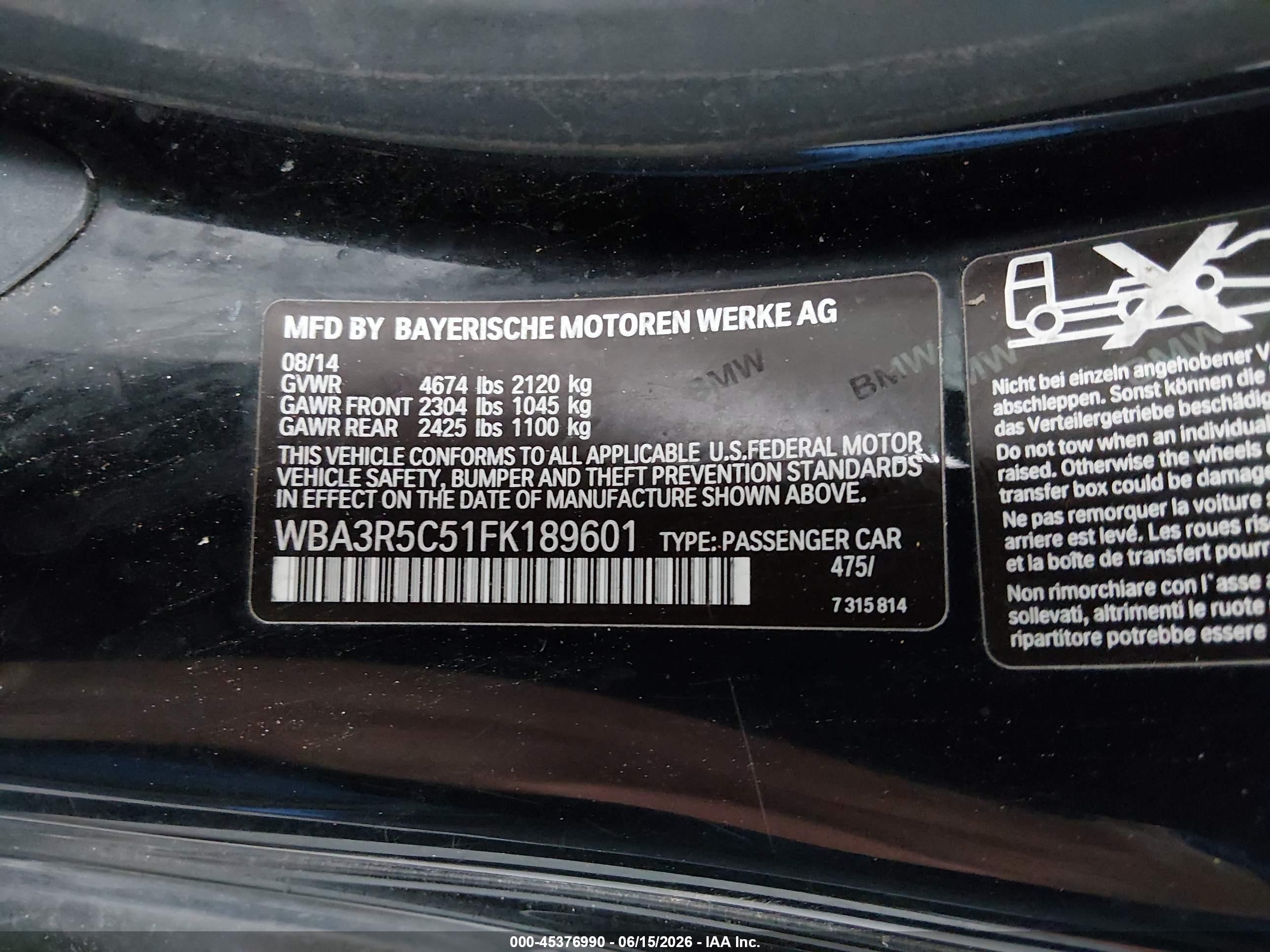 2015 Bmw 435i Xdrive Black vin: WBA3R5C51FK189601