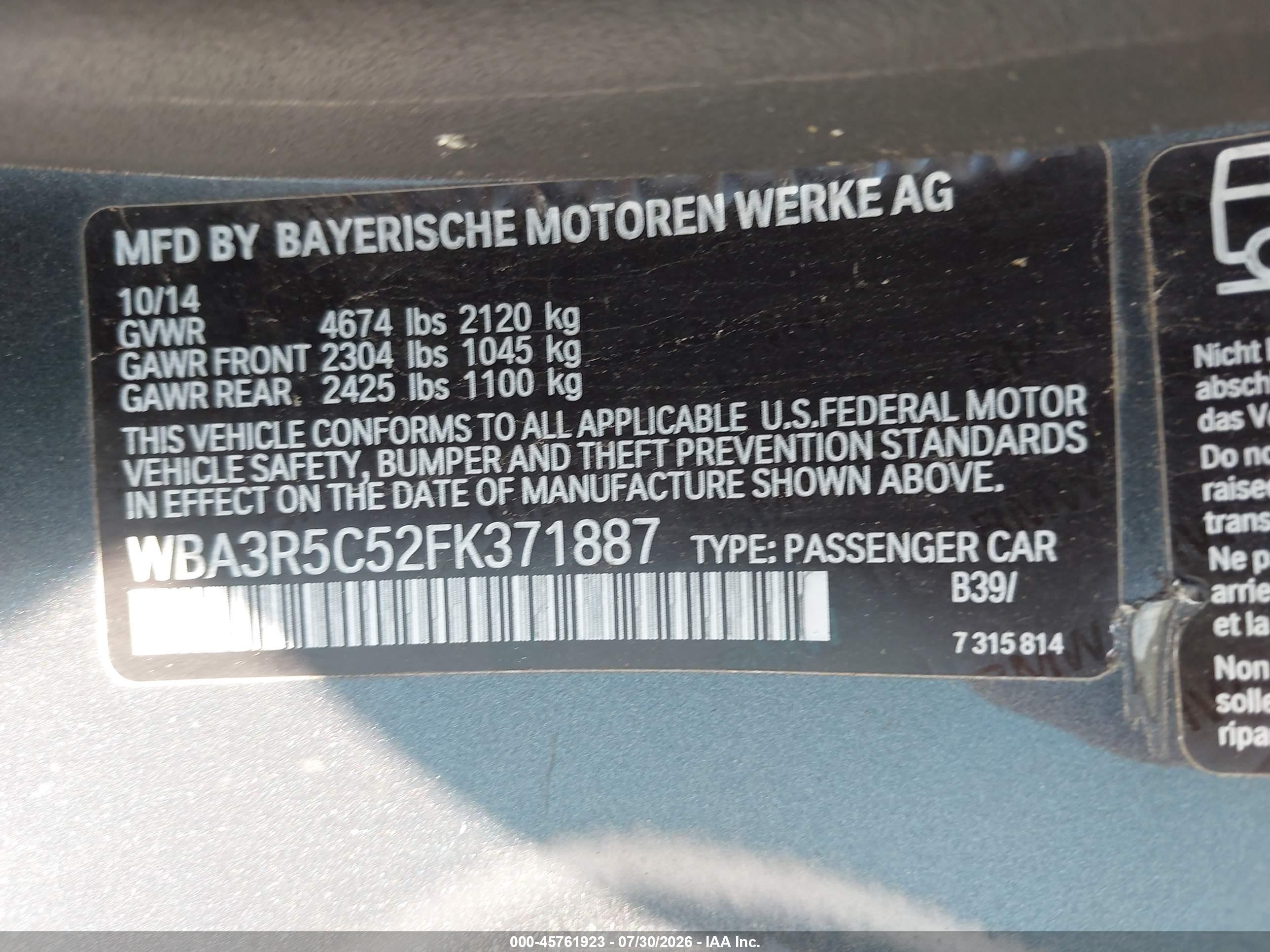 2015 Bmw 435i Xdrive Gray vin: WBA3R5C52FK371887