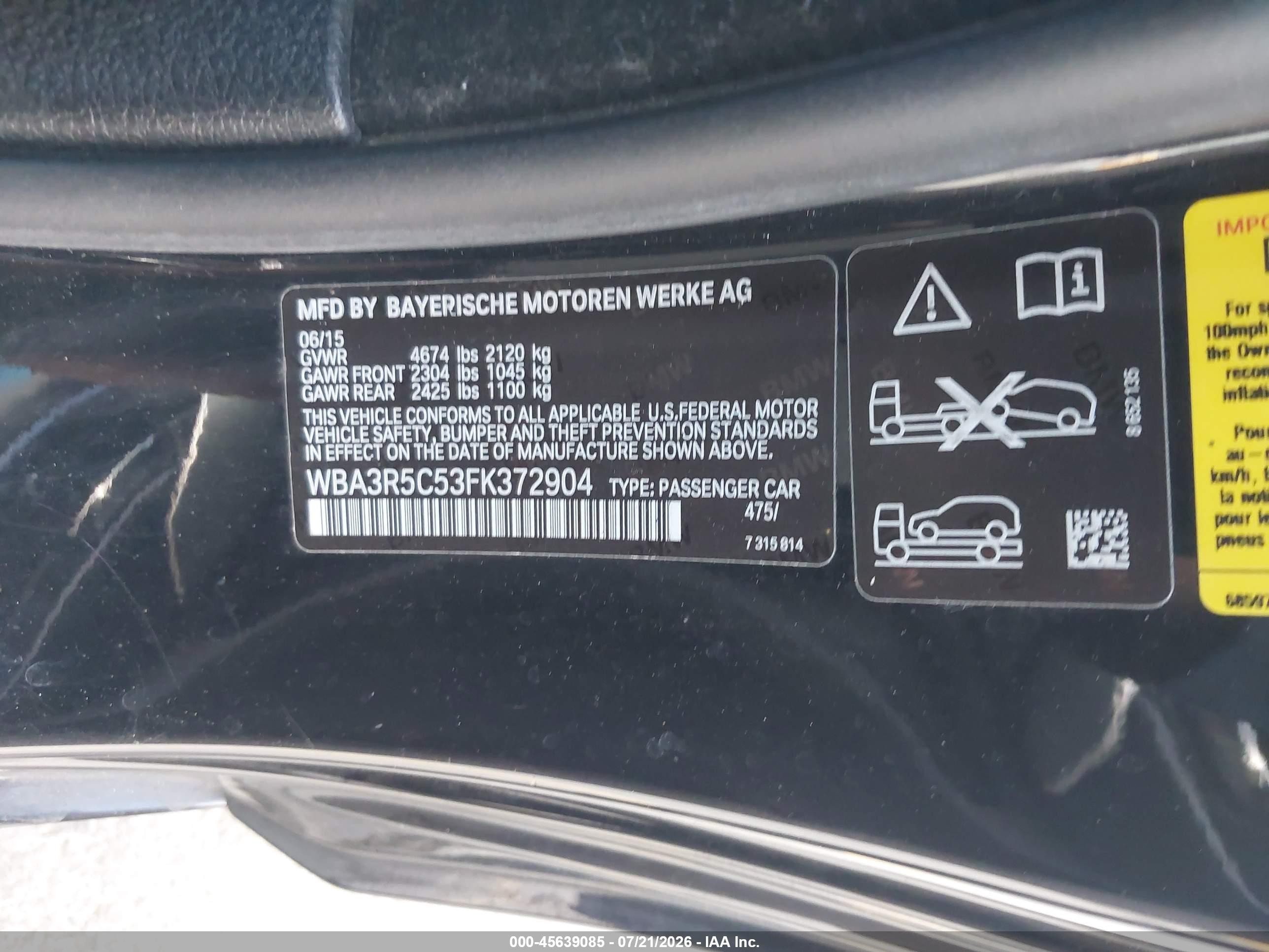 2015 Bmw 435i Xdrive Black vin: WBA3R5C53FK372904