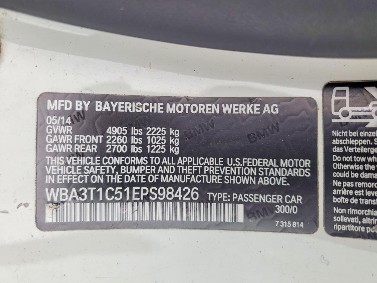 2014 Bmw 428 Xi Sulev White vin: WBA3T1C51EPS98426