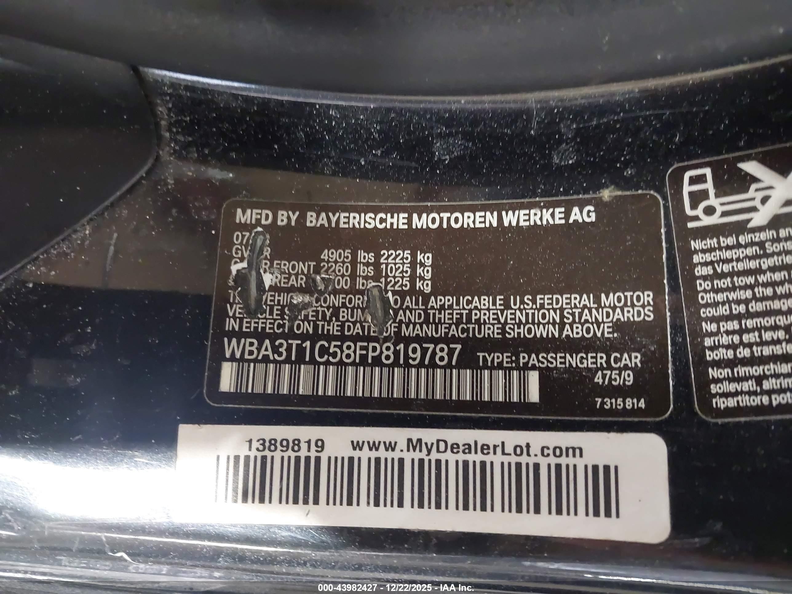 2015 Bmw 428i Xdrive Black vin: WBA3T1C58FP819787